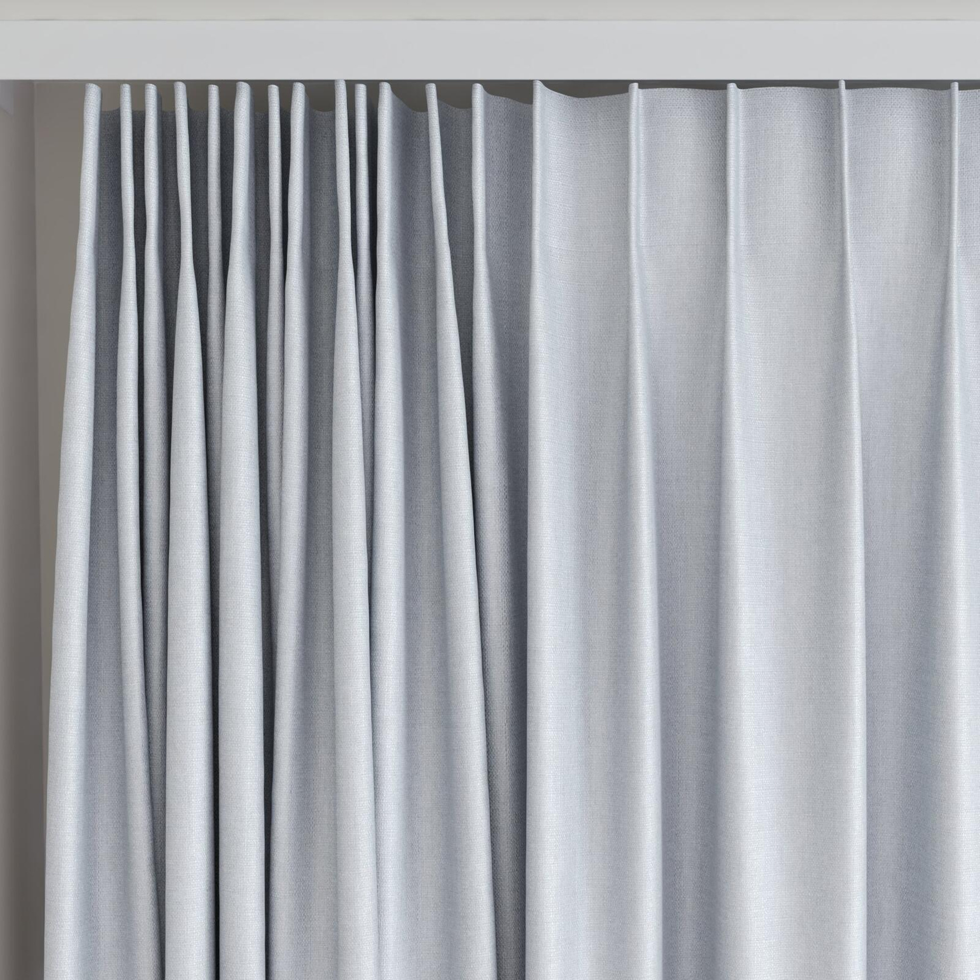 Top view of Tonga Feather, on curtain rail