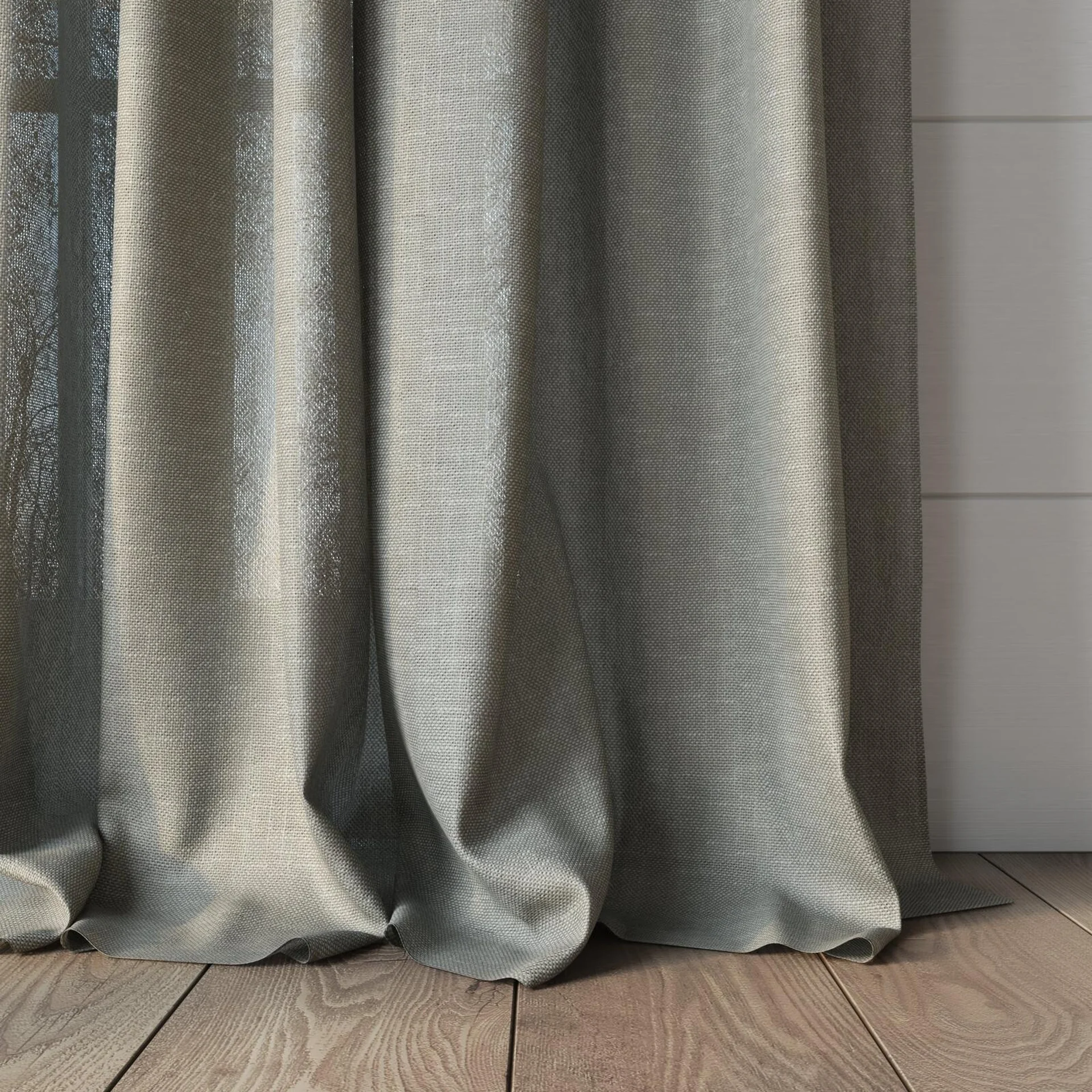 Bottom view of Lucidity Stone, puddled, on curtain rod