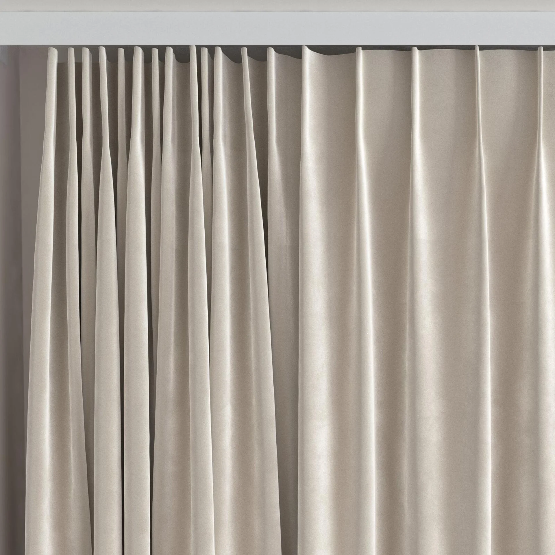 Top view of Velvelux Putty, on curtain rail