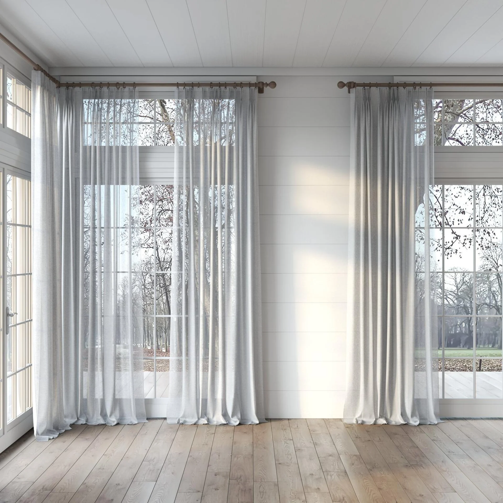 Full view of Mathilde Aluminium, puddled, on curtain rod