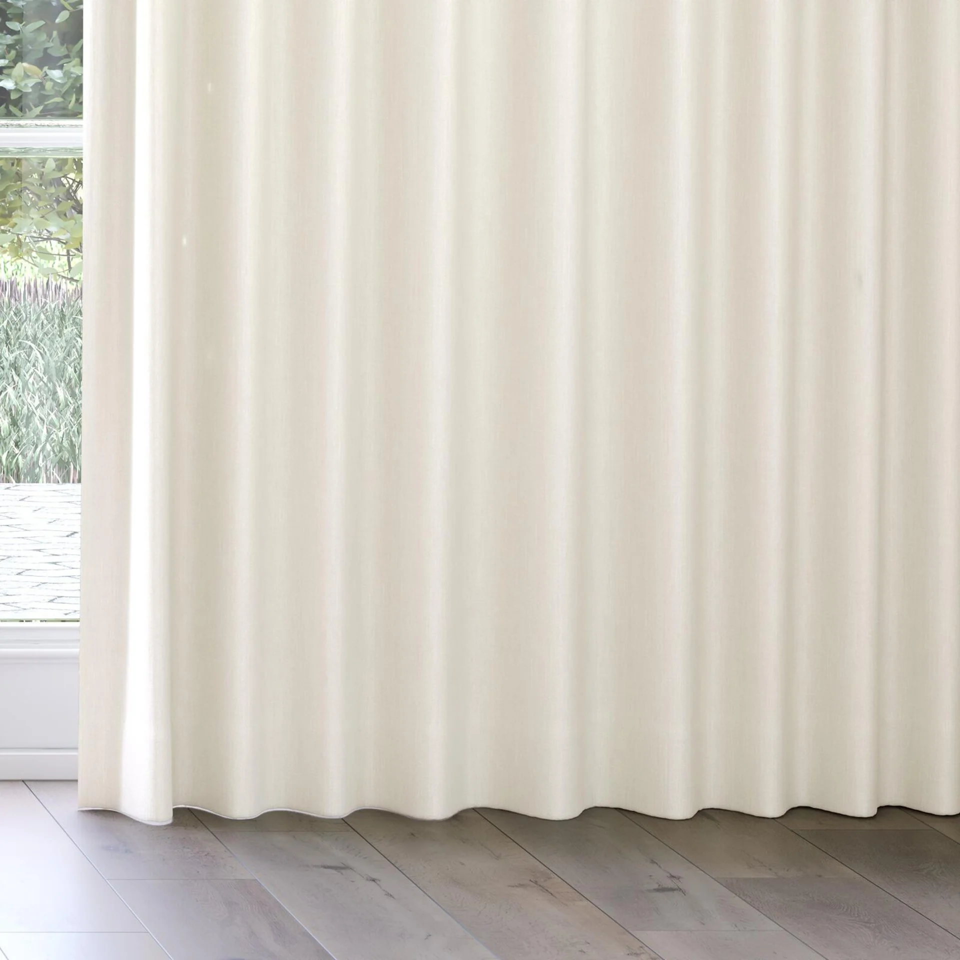 Bottom view of Cordoba Cream, on curtain rail