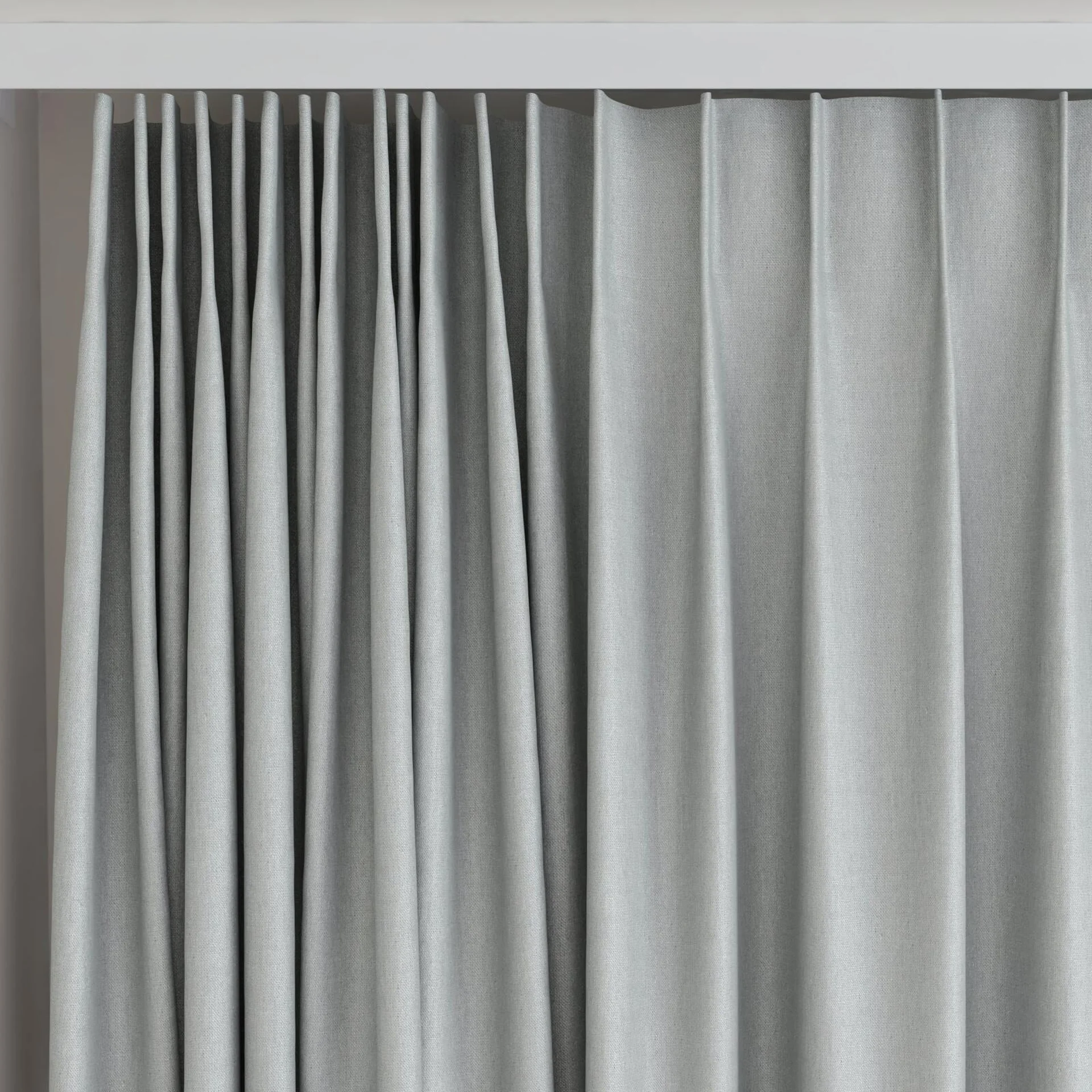 Top view of Infinite Silver, on curtain rail