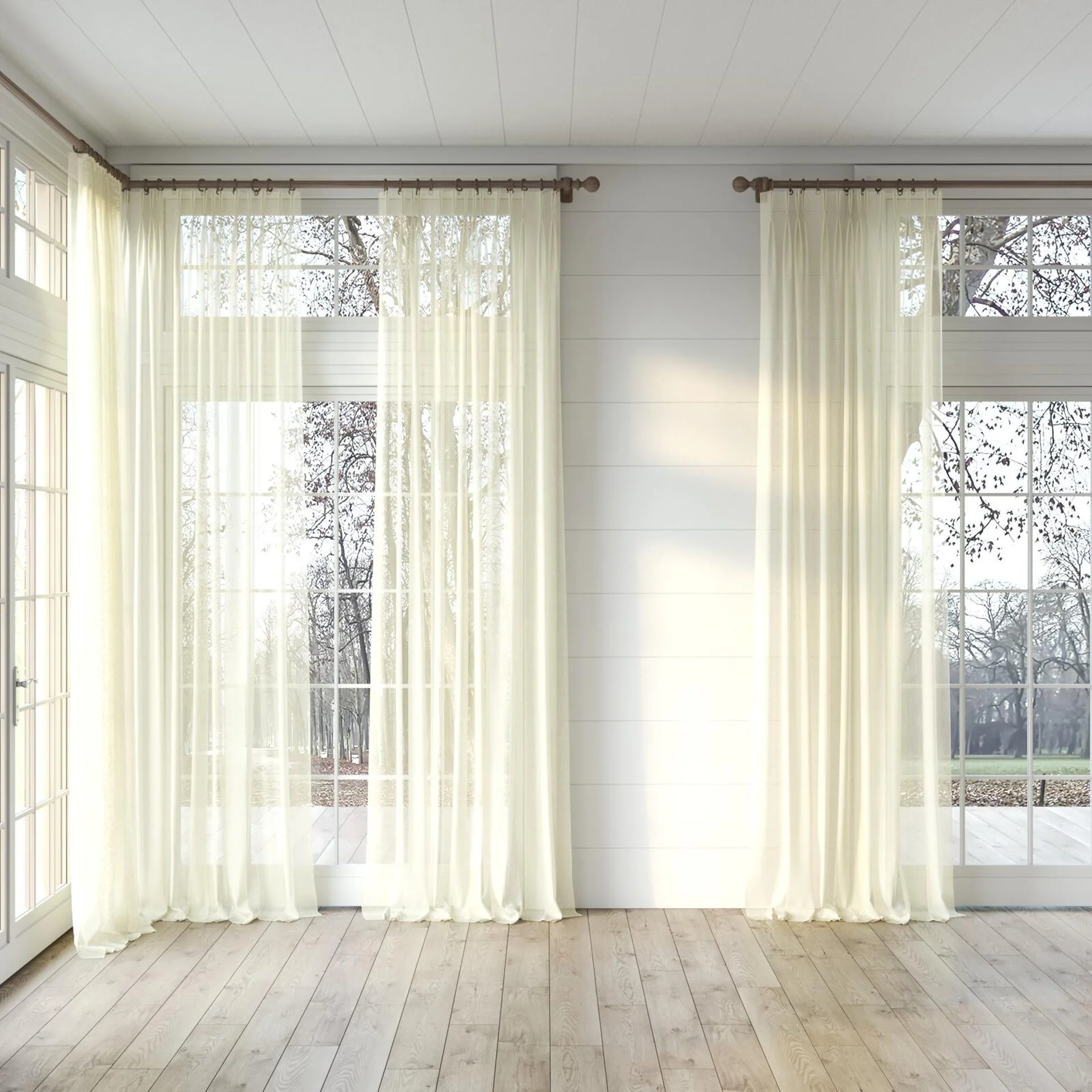 Full view of Aurora Gilt, puddled, on curtain rod