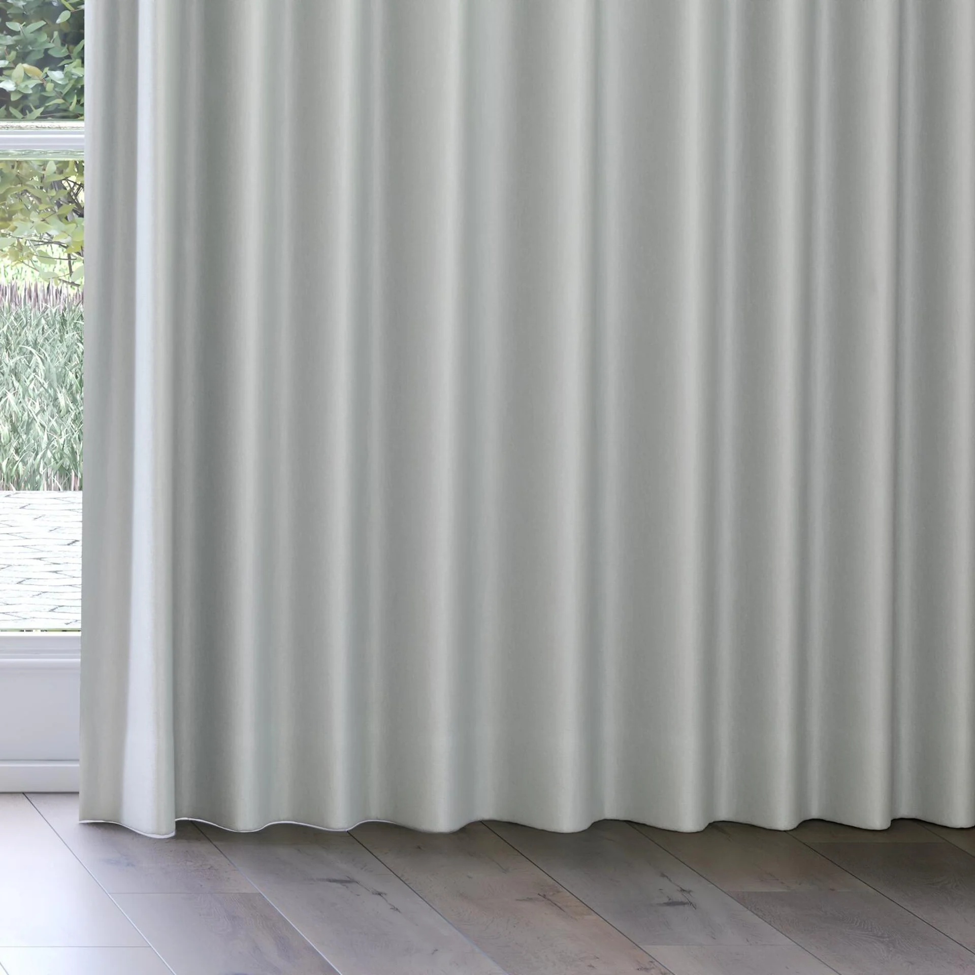 Bottom view of Eternal Duckegg Blue, on curtain rail
