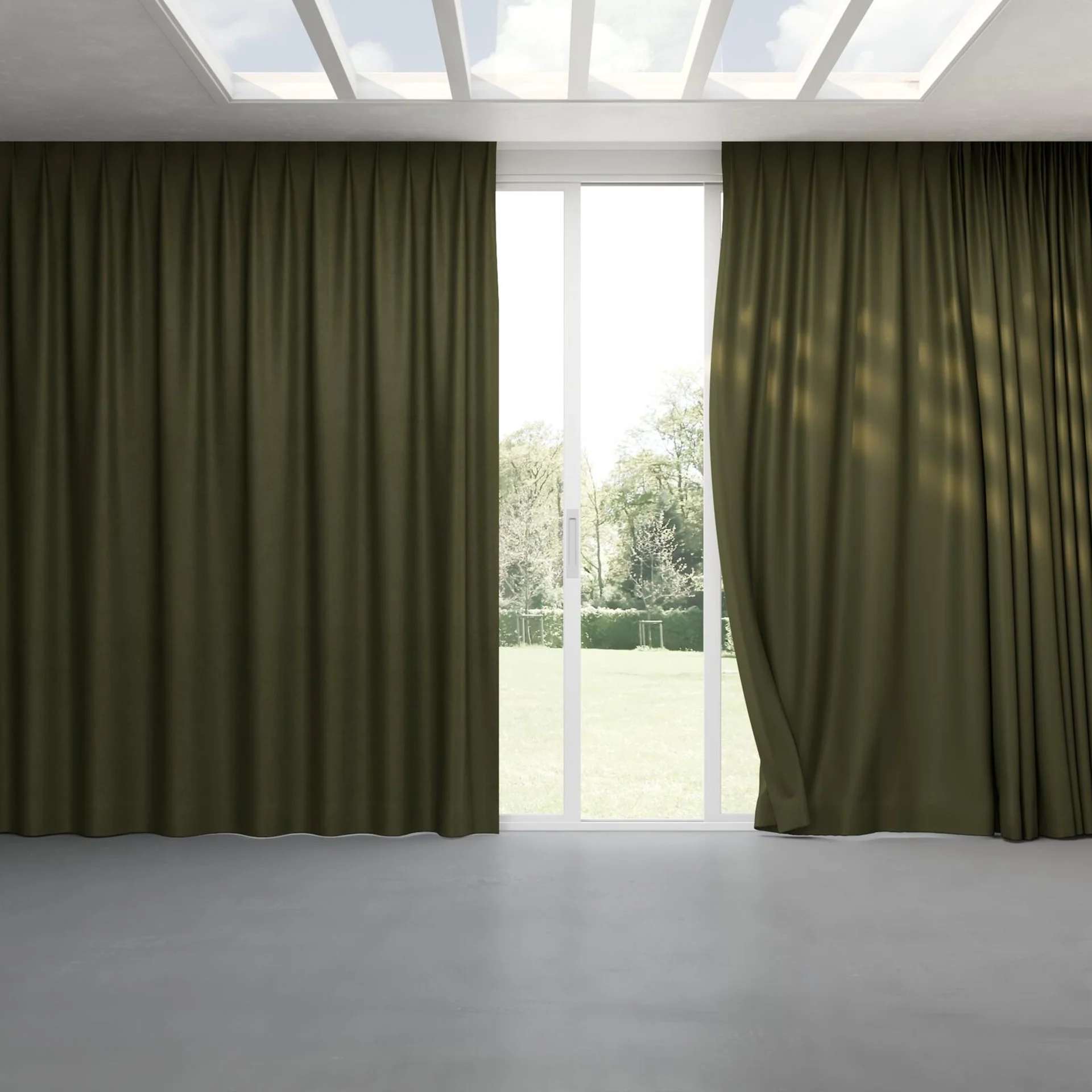 Full view of Moon Olive, pinch pleat