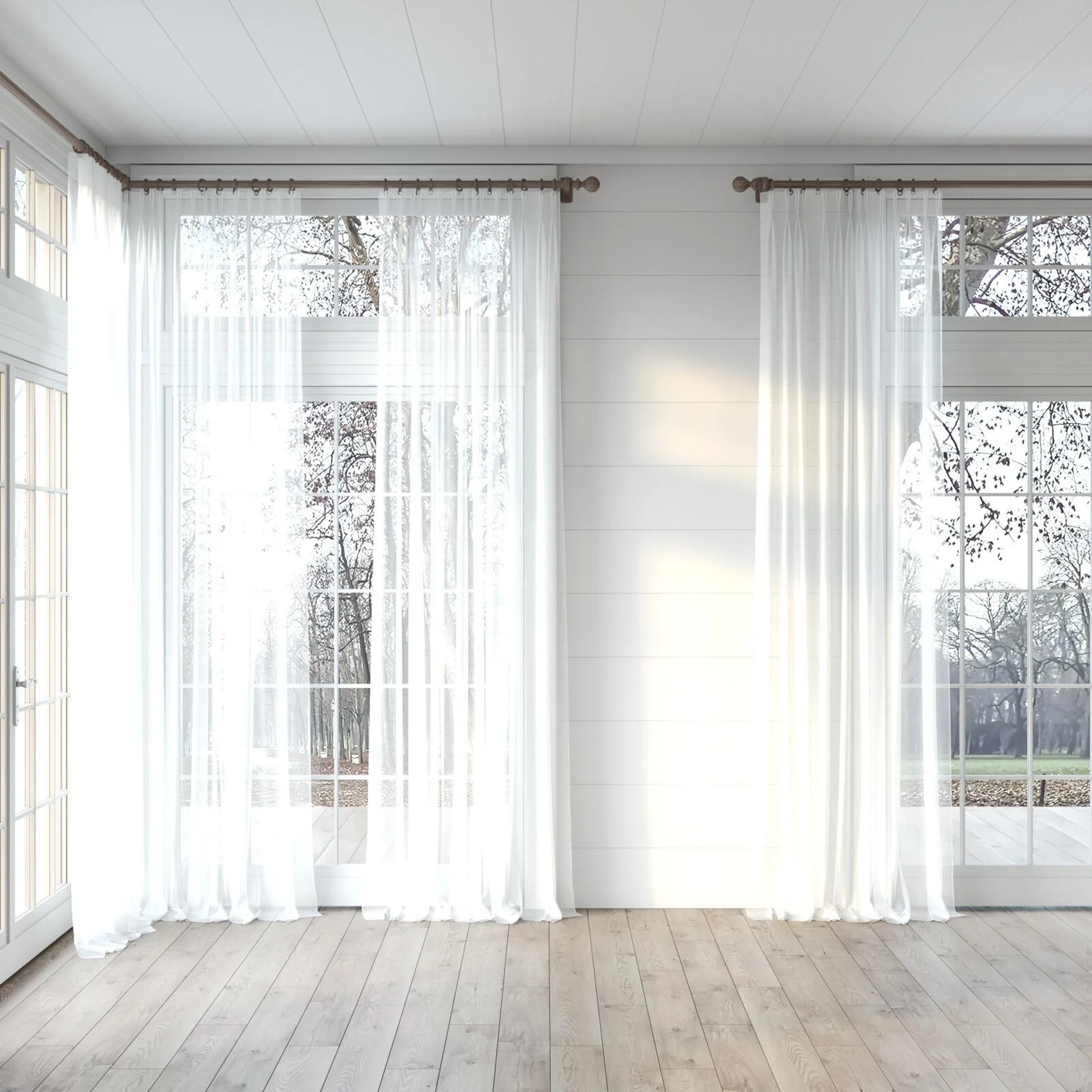 Full view of Hugo Ivory, puddled, on curtain rod