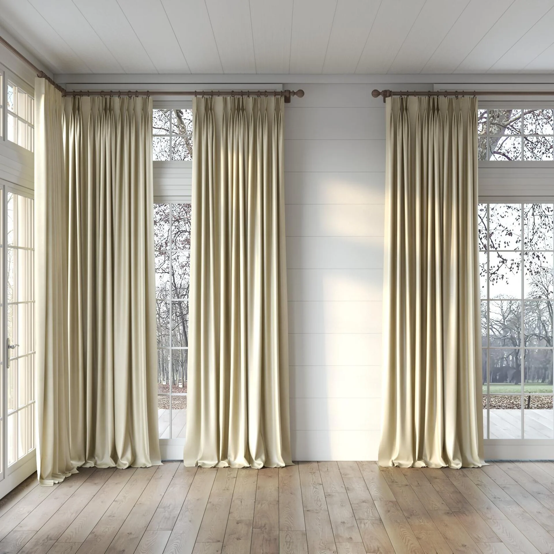Full view of Mont Blanc Marzipan, puddled, on curtain rod
