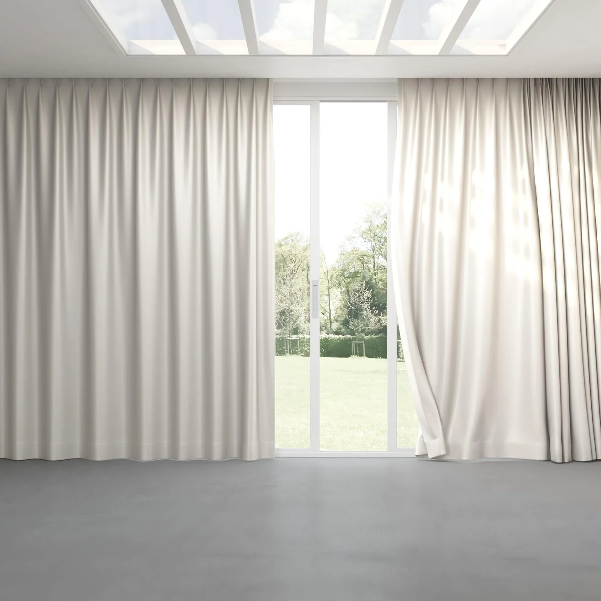 Full view of Sleek Parchment, pinch pleat