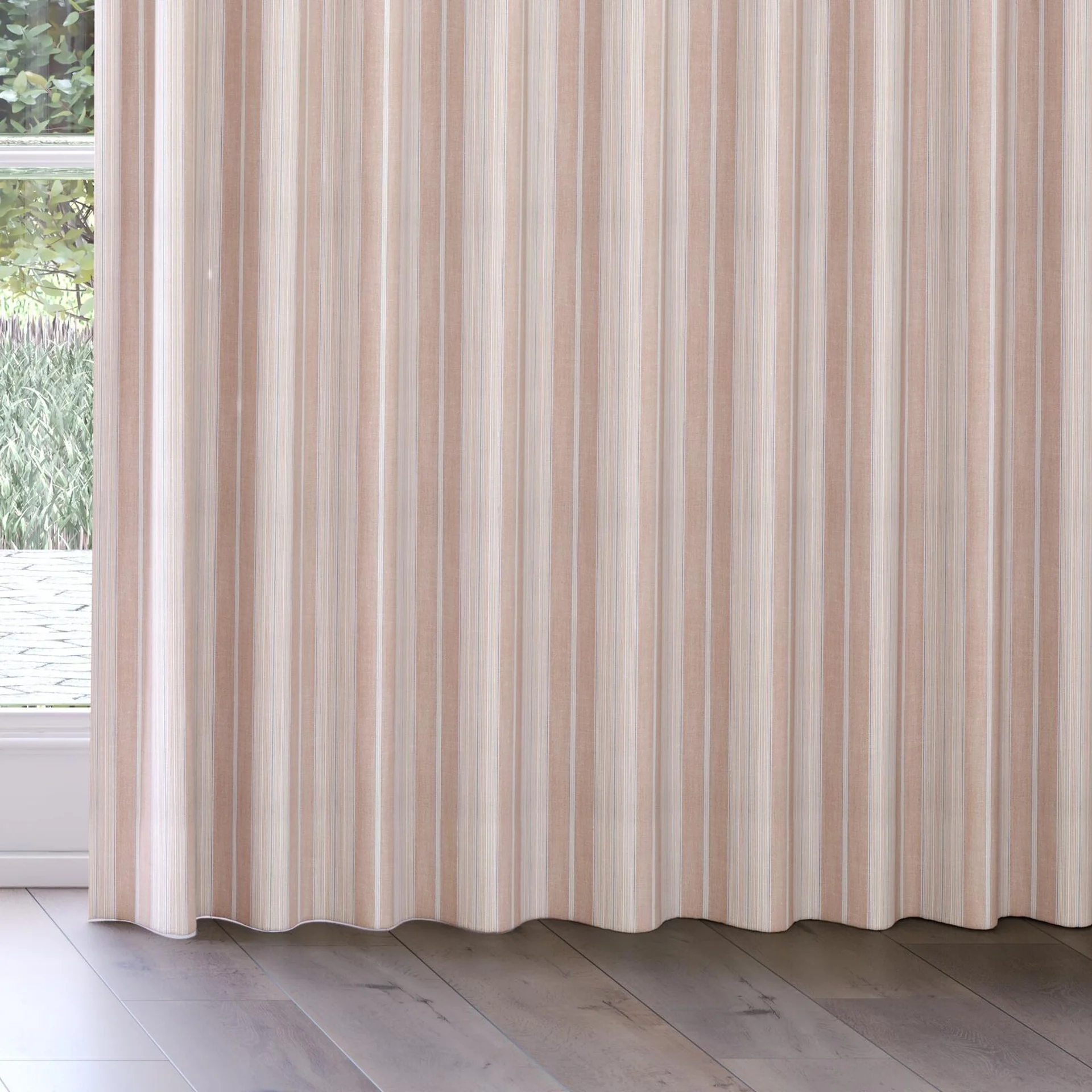 Bottom view of Chambray Multi Clay, on curtain rail