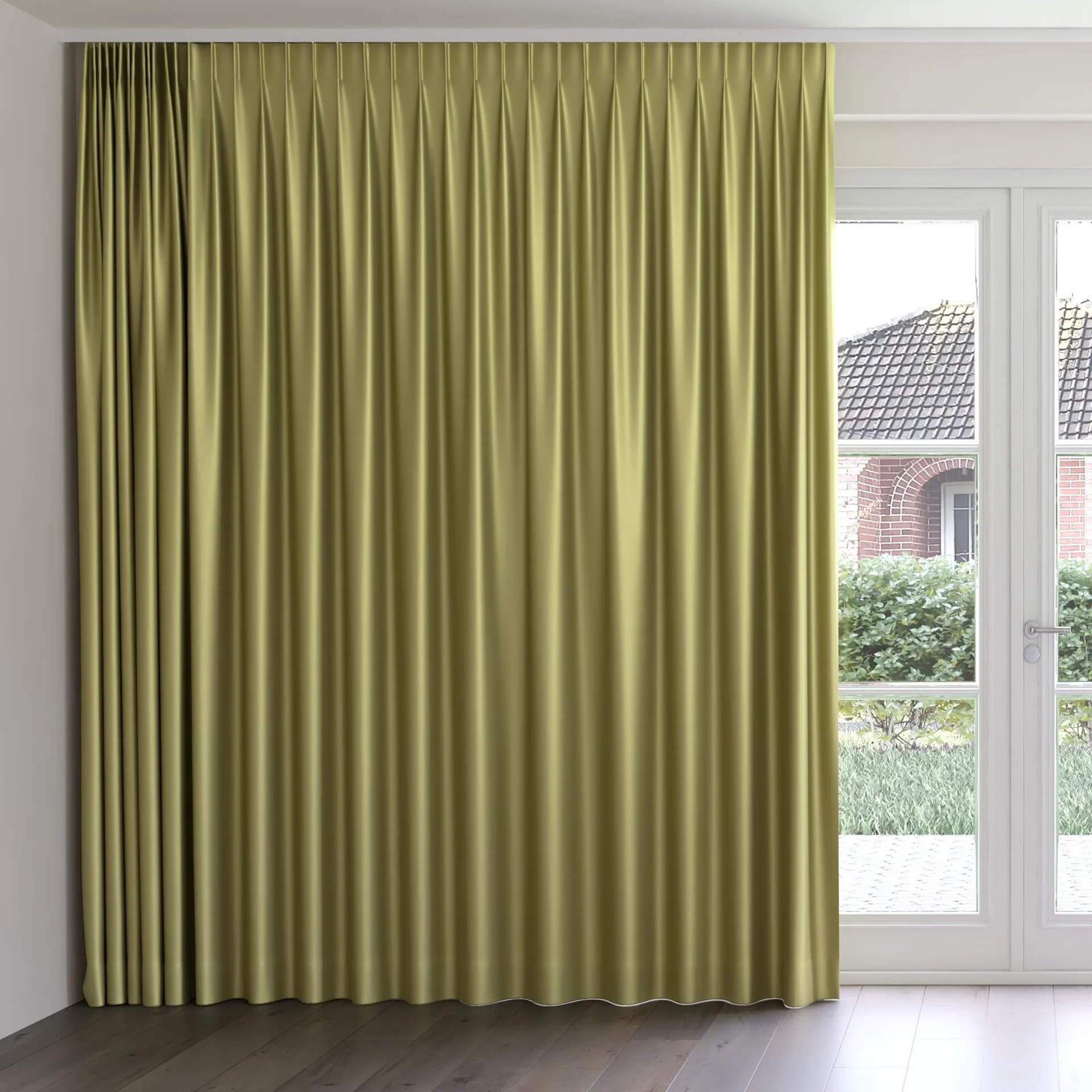 Front view of North Face Moss, on curtain rail