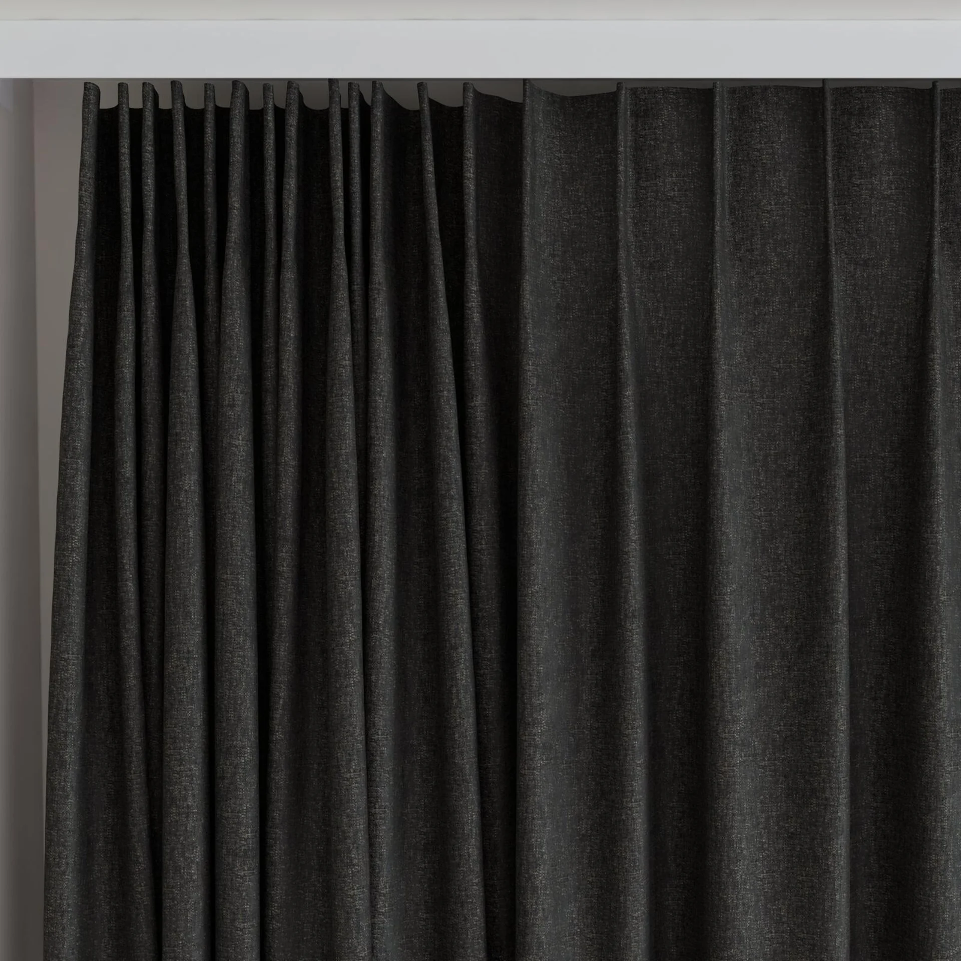 Top view of Rewind Liquorice, on curtain rail