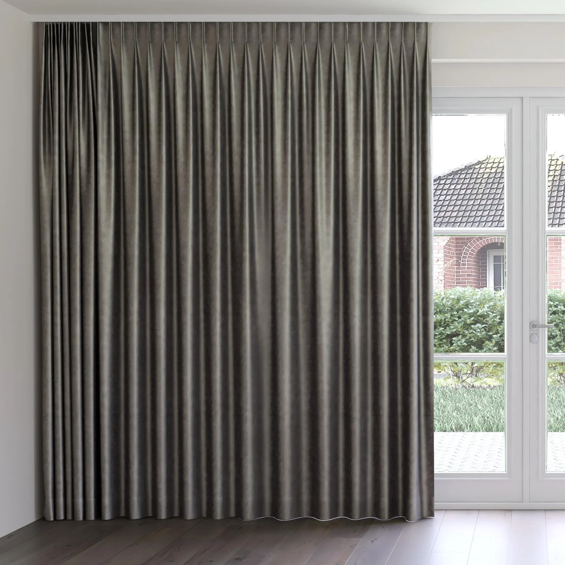 Front view of Fizz Slate, on curtain rail