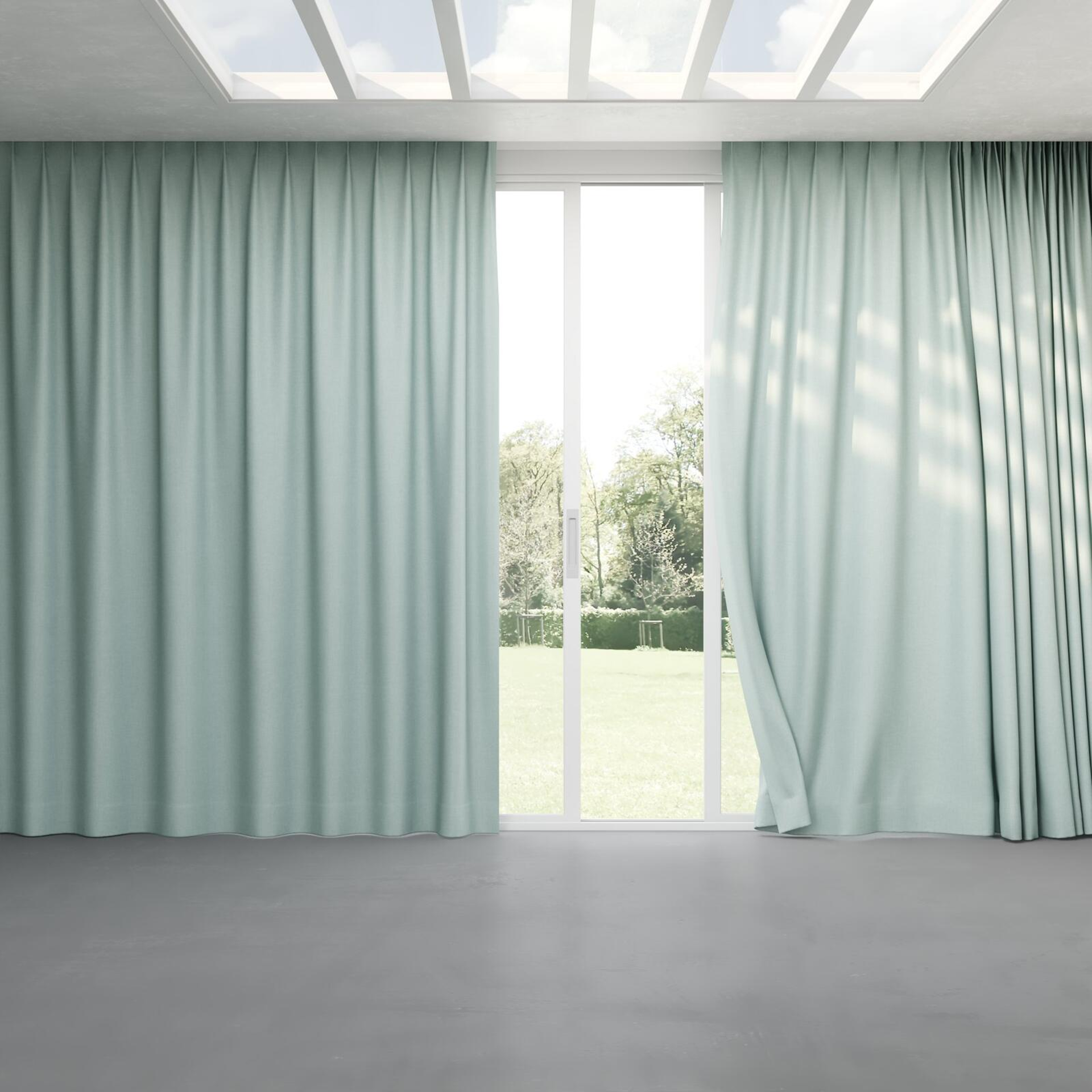 Full view of Cushy Sky, pinch pleat