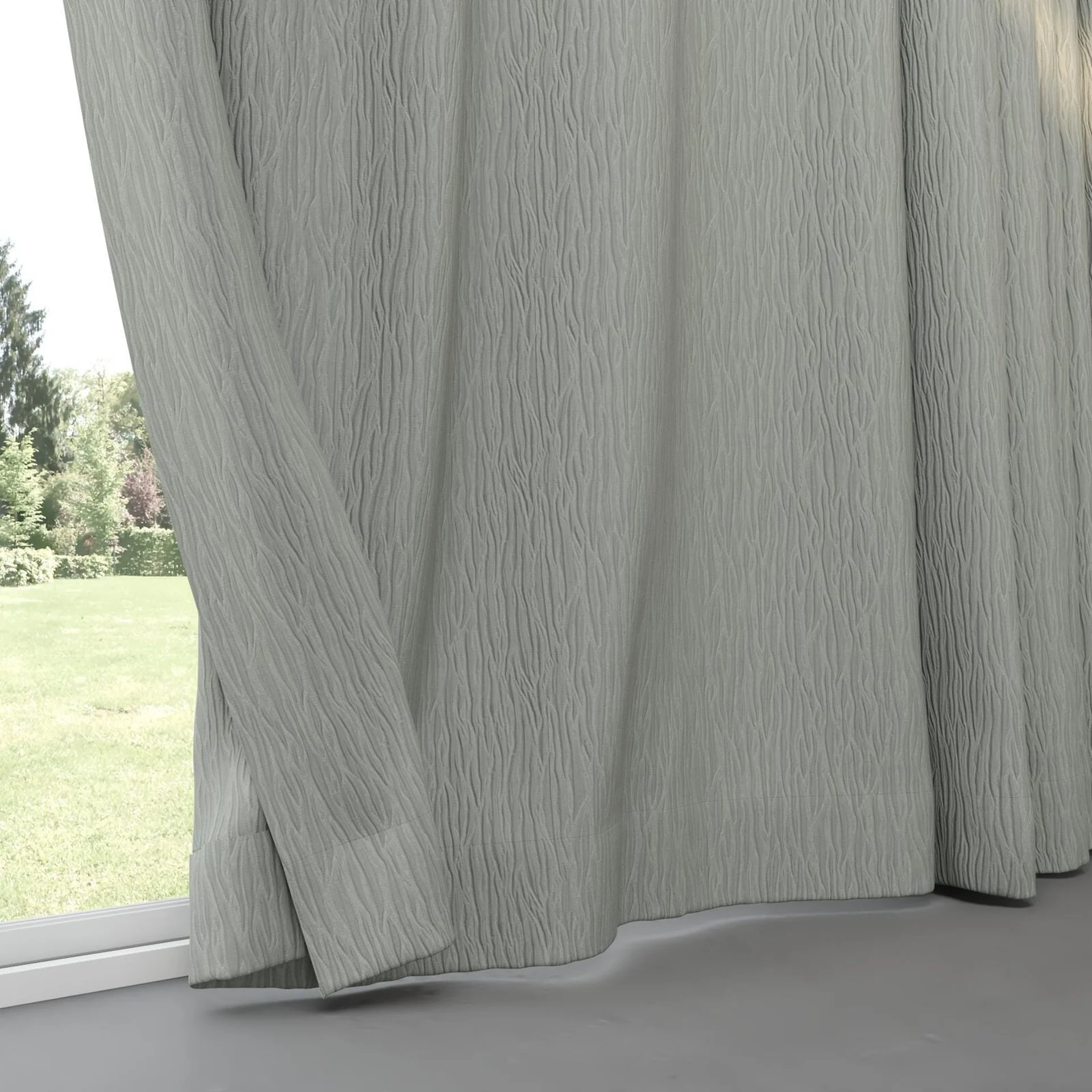 Bottom view of Sandrift Sage, pinch pleat