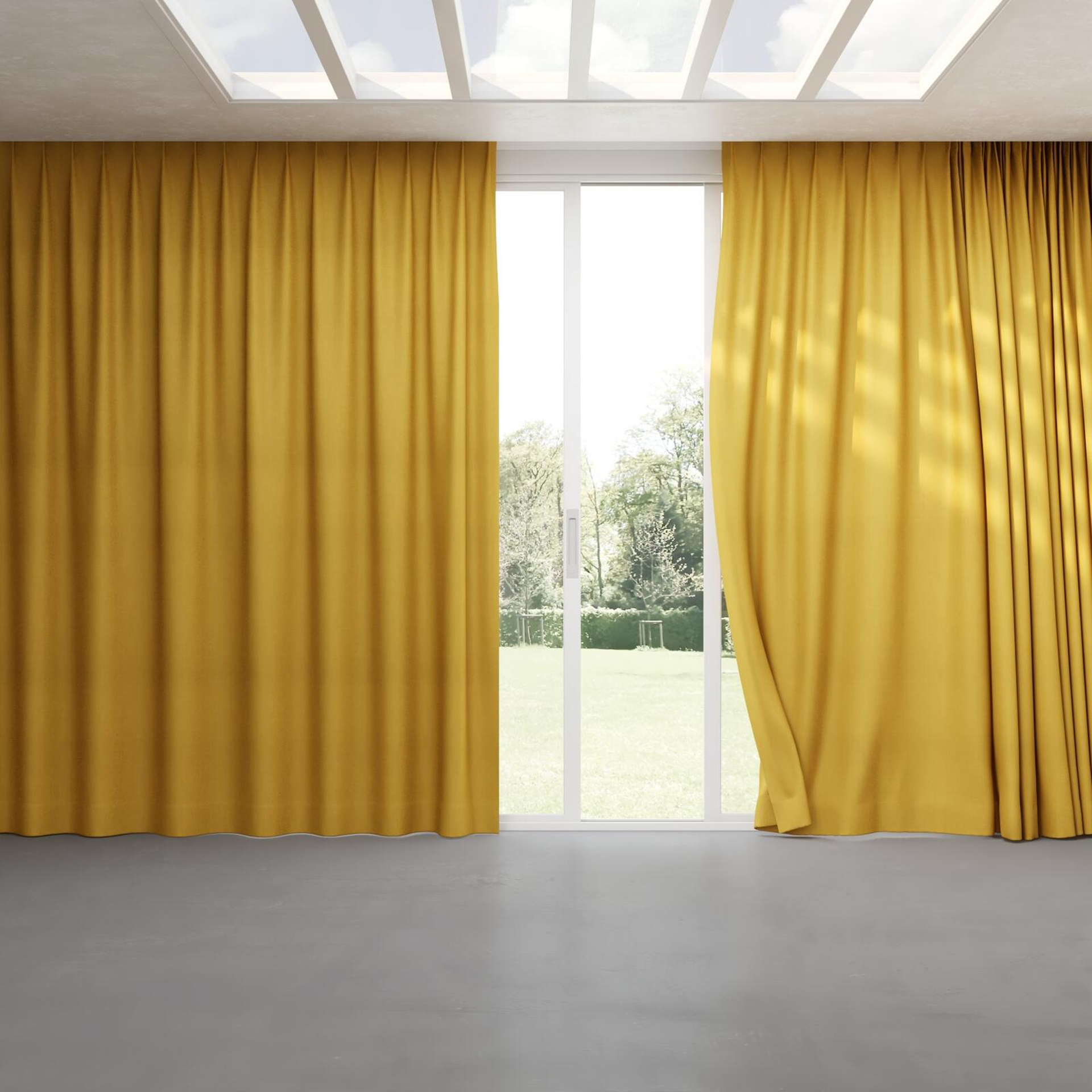 Full view of Loci Dim Out Gold, pinch pleat