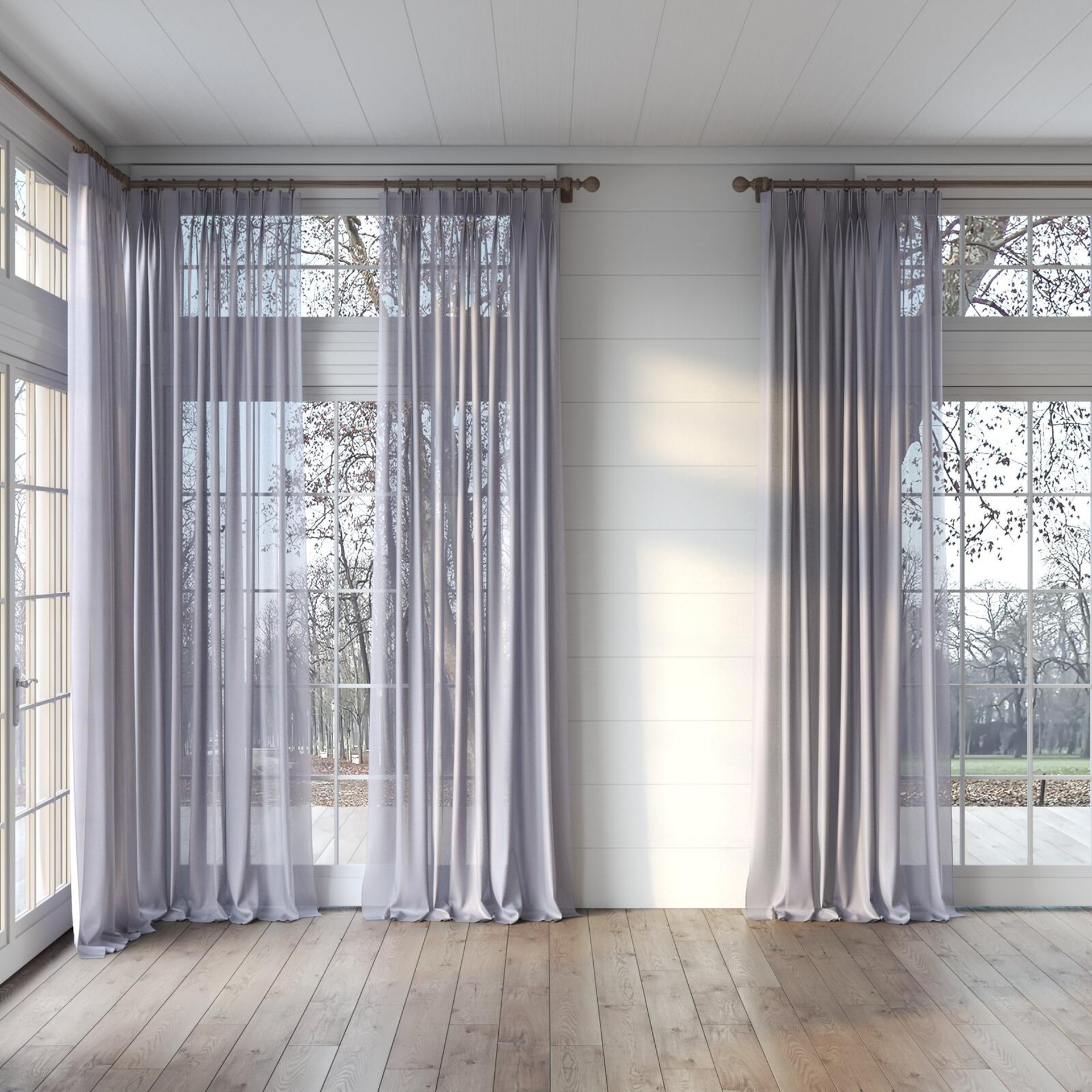 Full view of Jaba Parma, puddled, on curtain rod