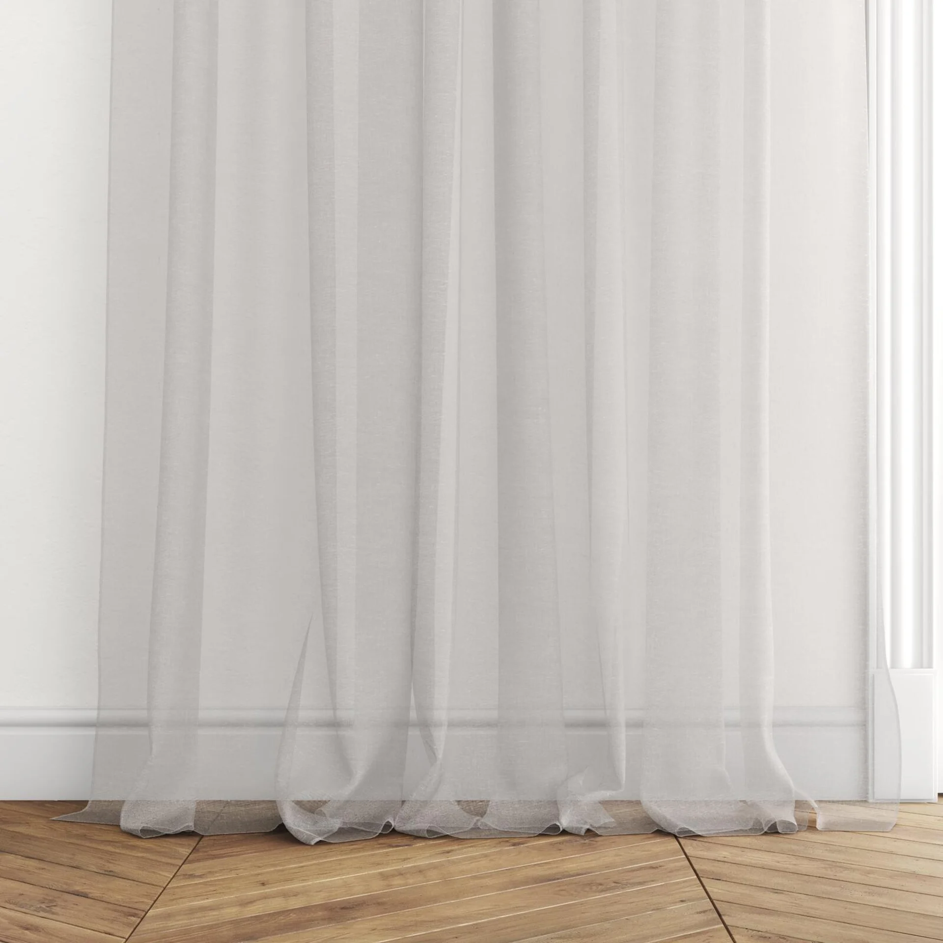Bottom view of Rhyme Blush, puddled with pinch pleat, on curtain rod