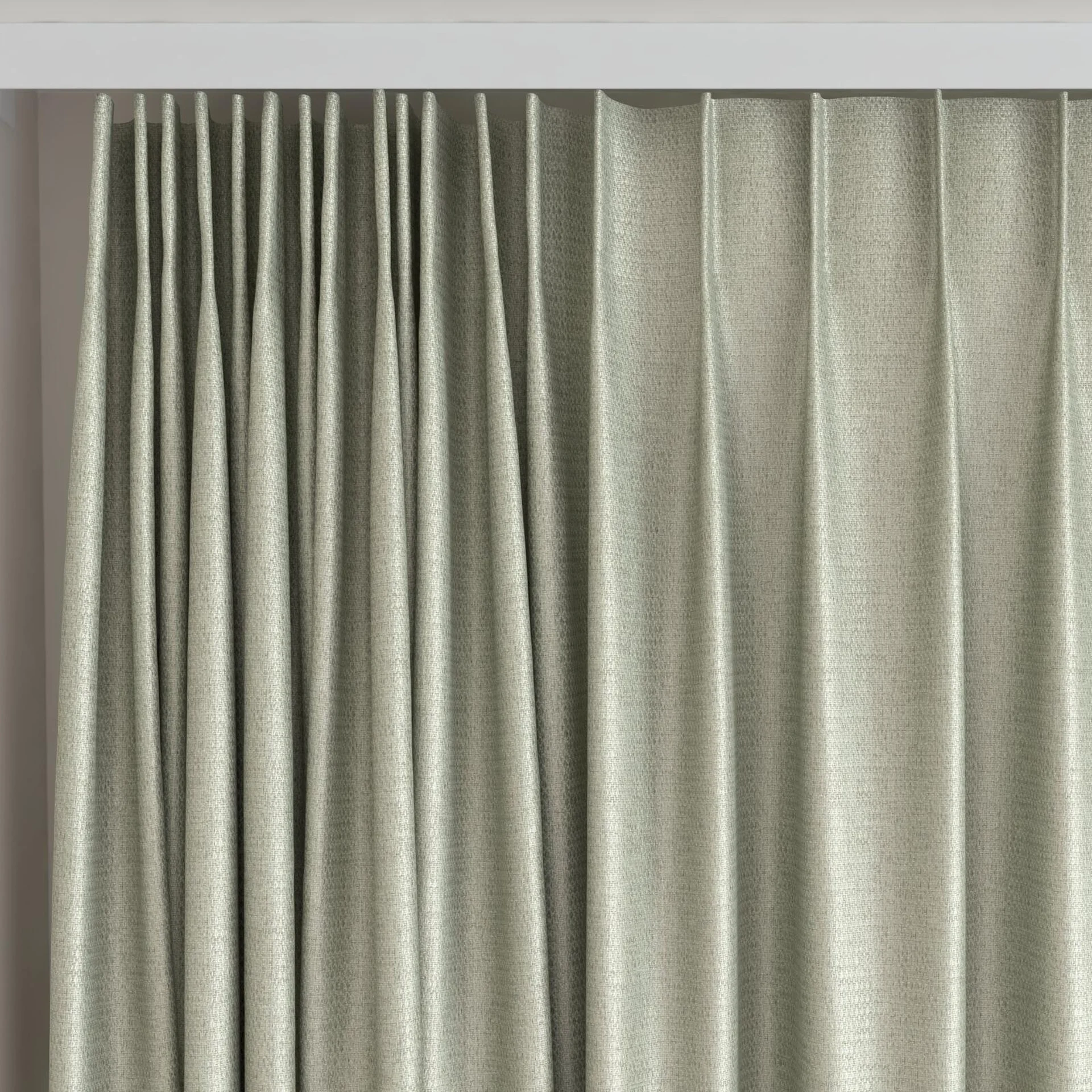 Top view of Kennedy II Blackout Sage, on curtain rail