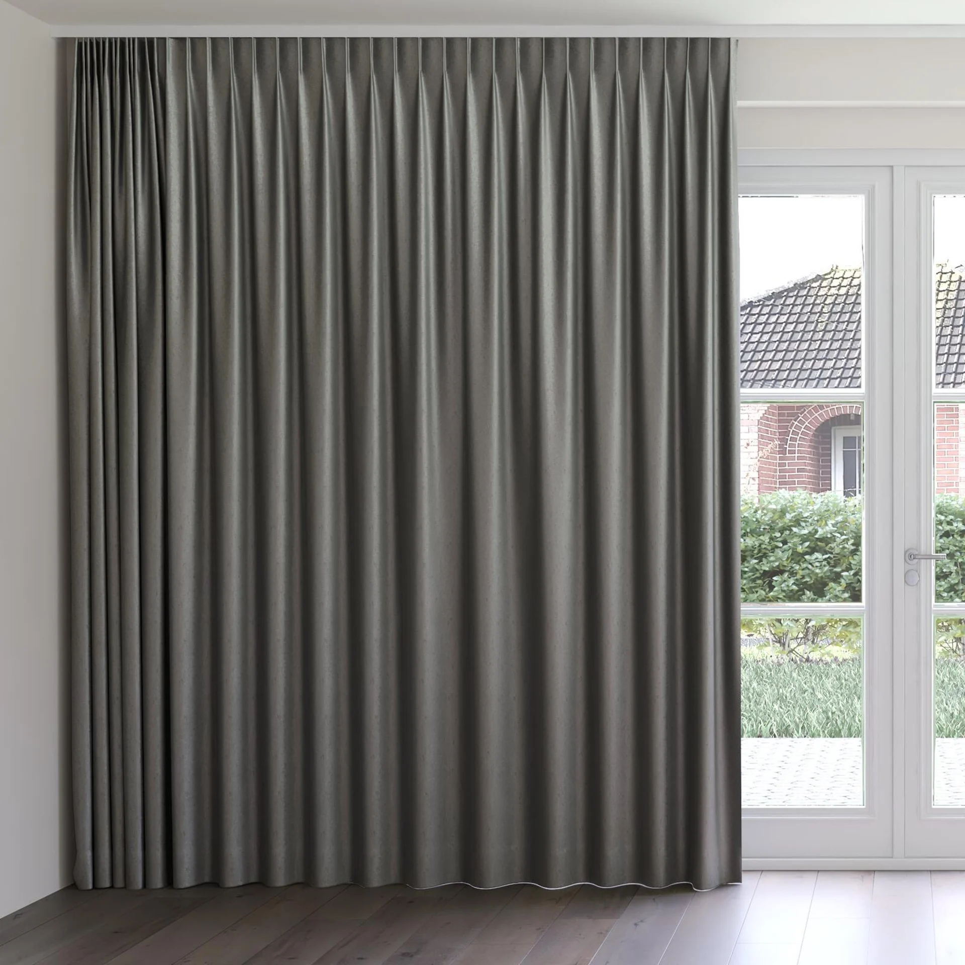Front view of Recharge Charcoal, on curtain rail