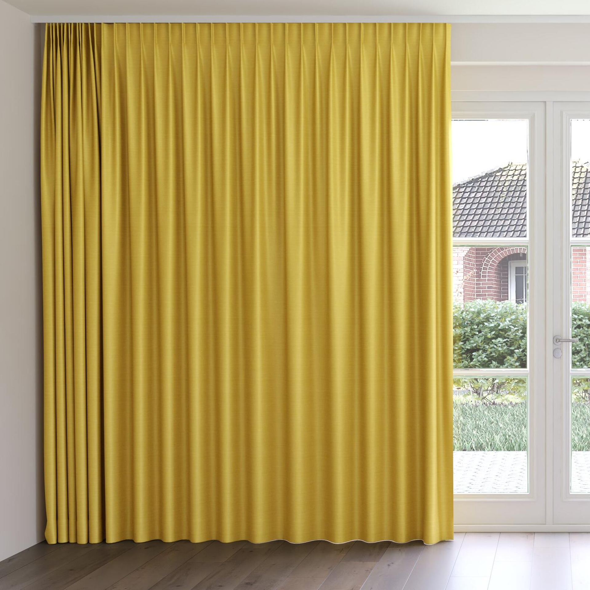 Front view of Silky Gold, on curtain rail