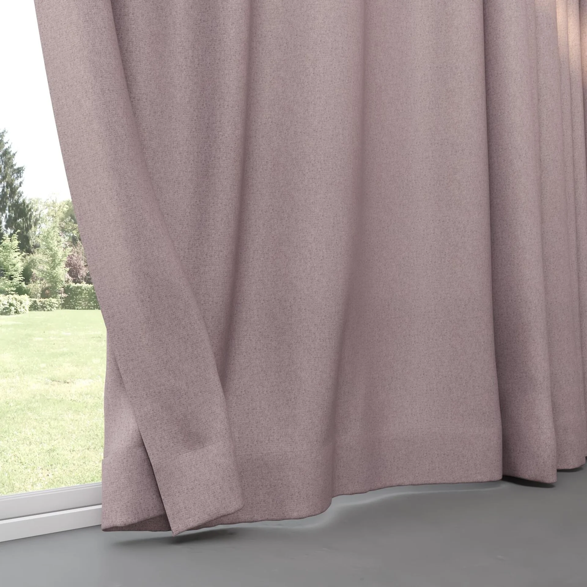 Bottom view of Liberate Mauve, pinch pleat
