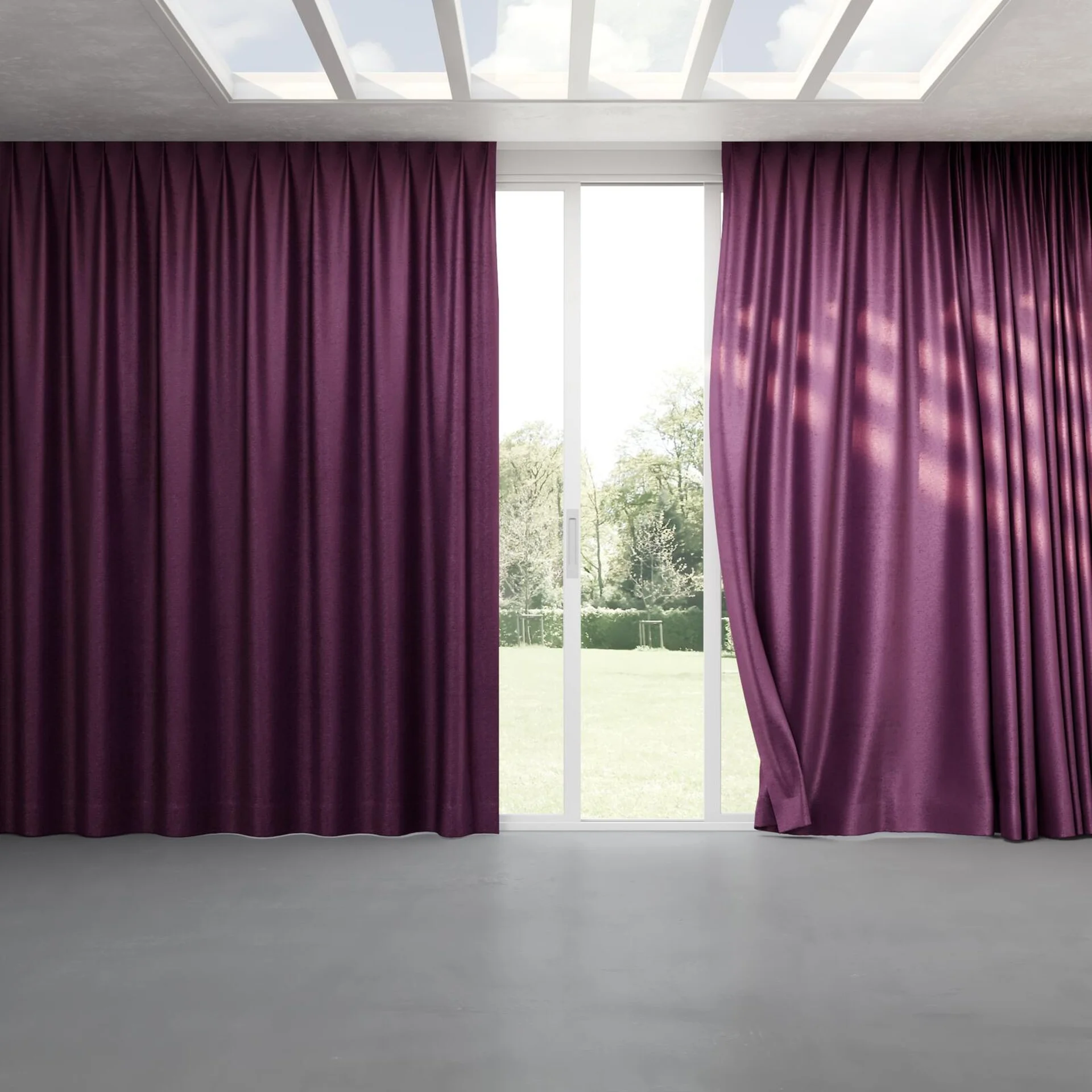 Full view of Lambada Eggplant, pinch pleat