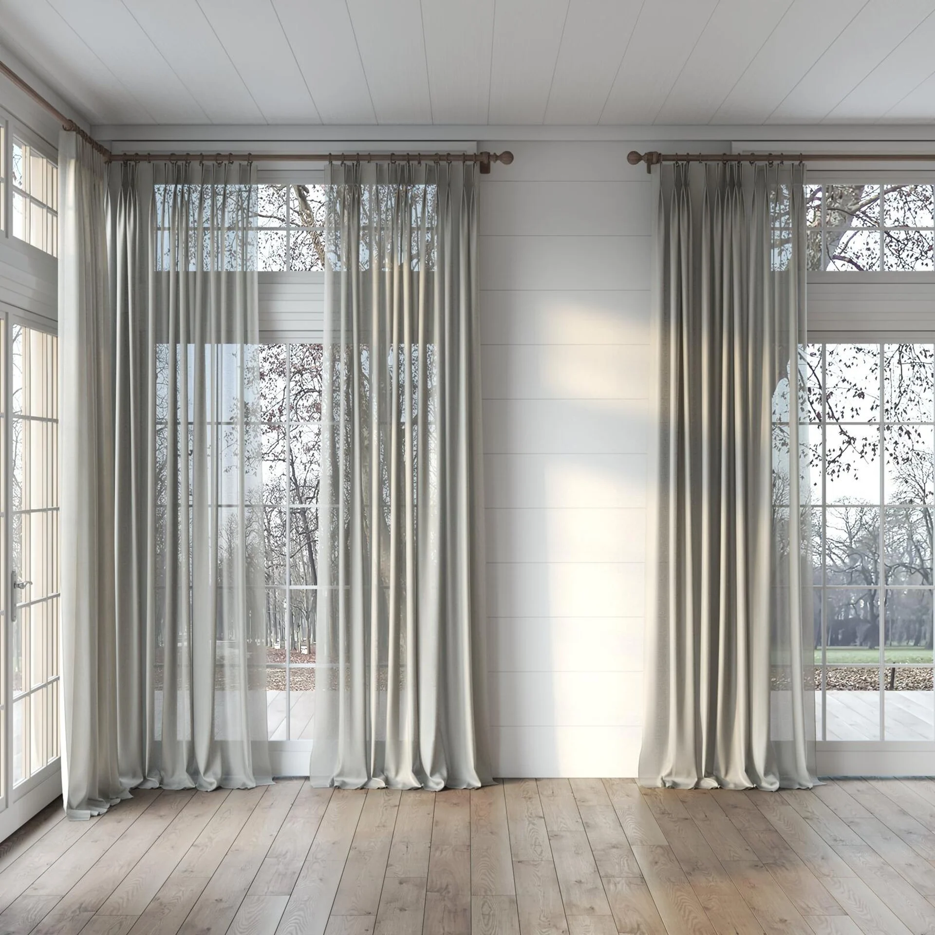 Full view of Jaba Seagrass, puddled, on curtain rod
