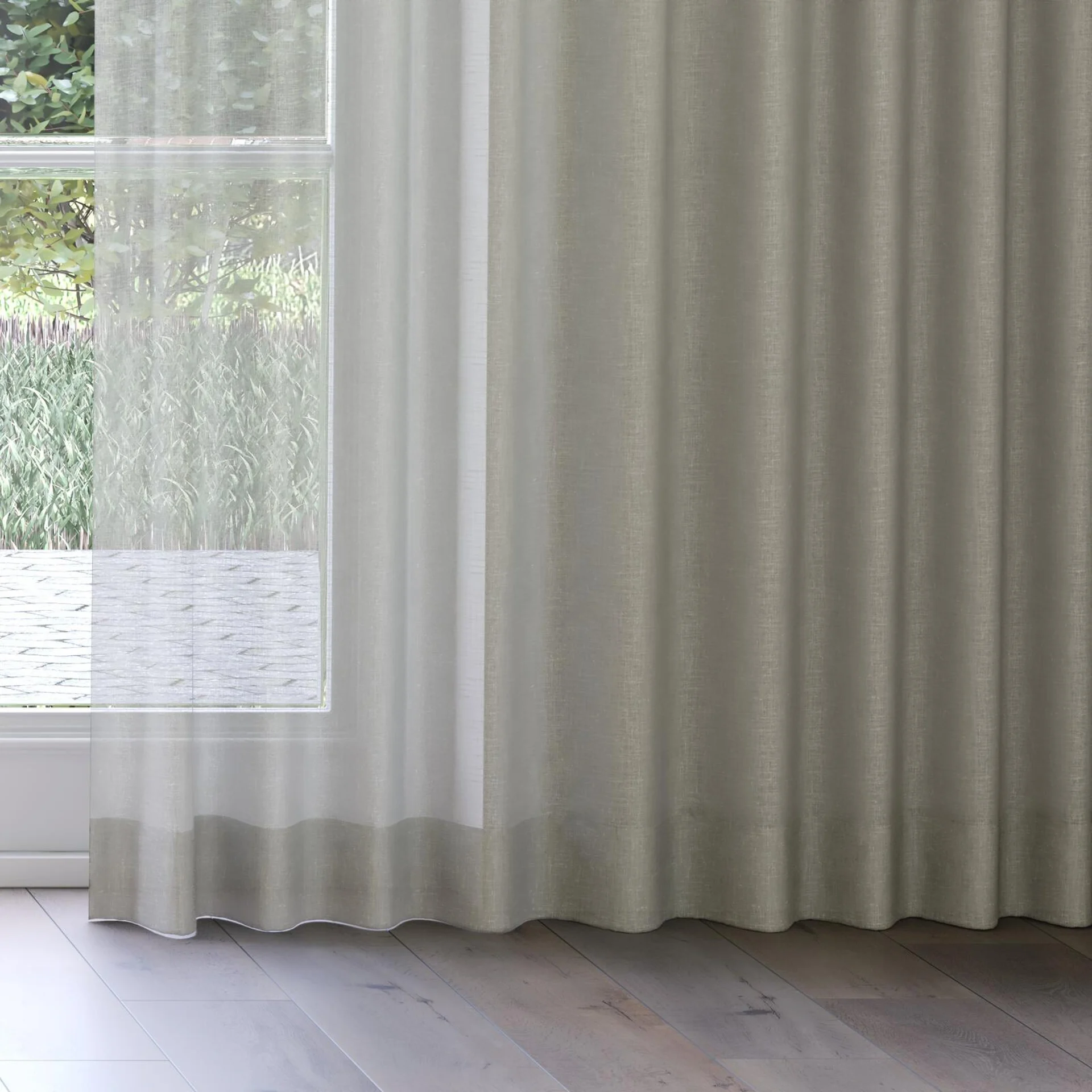 Bottom view of Uno Seagrass, on curtain rail