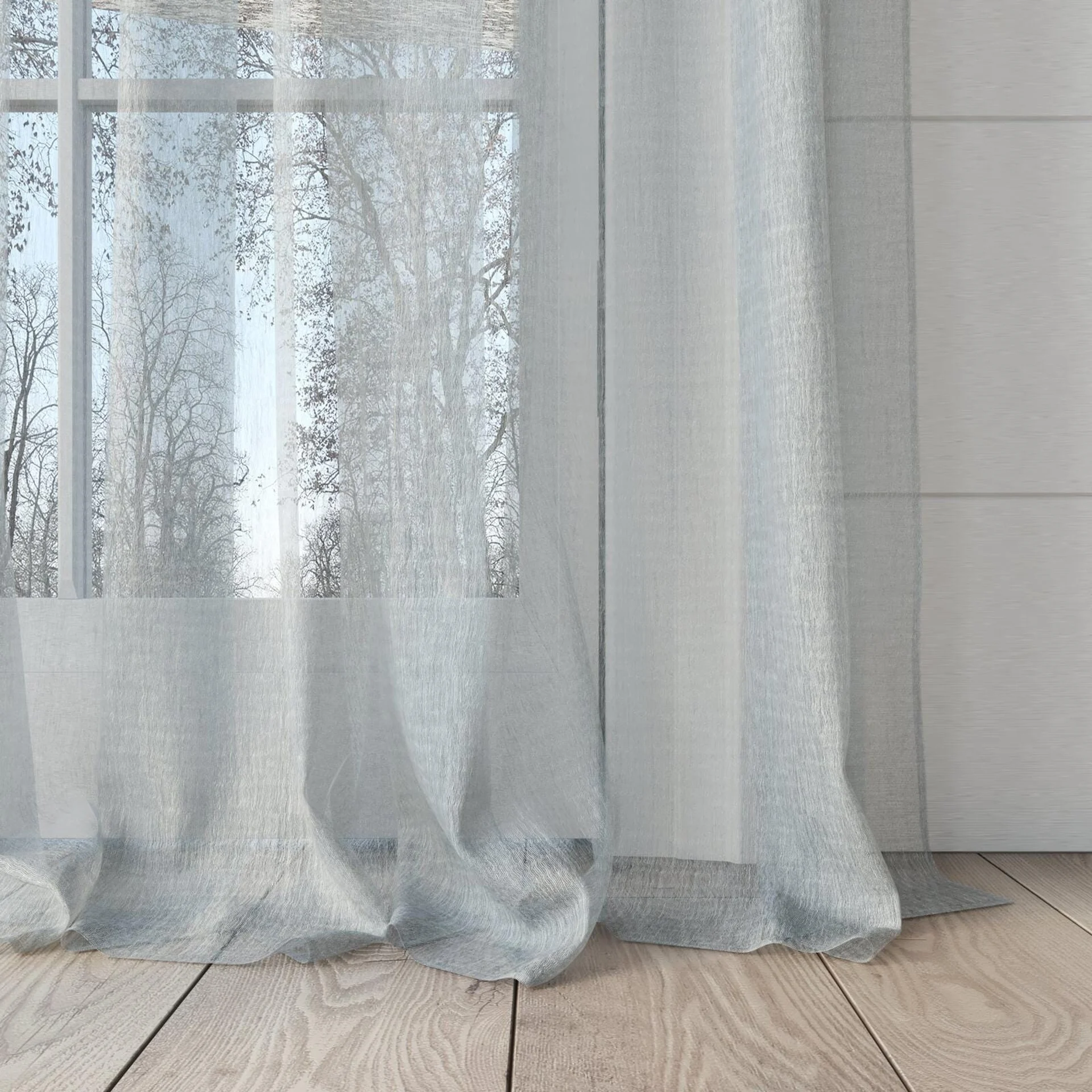 Bottom view of Makai (JDG) Ice, puddled, on curtain rod