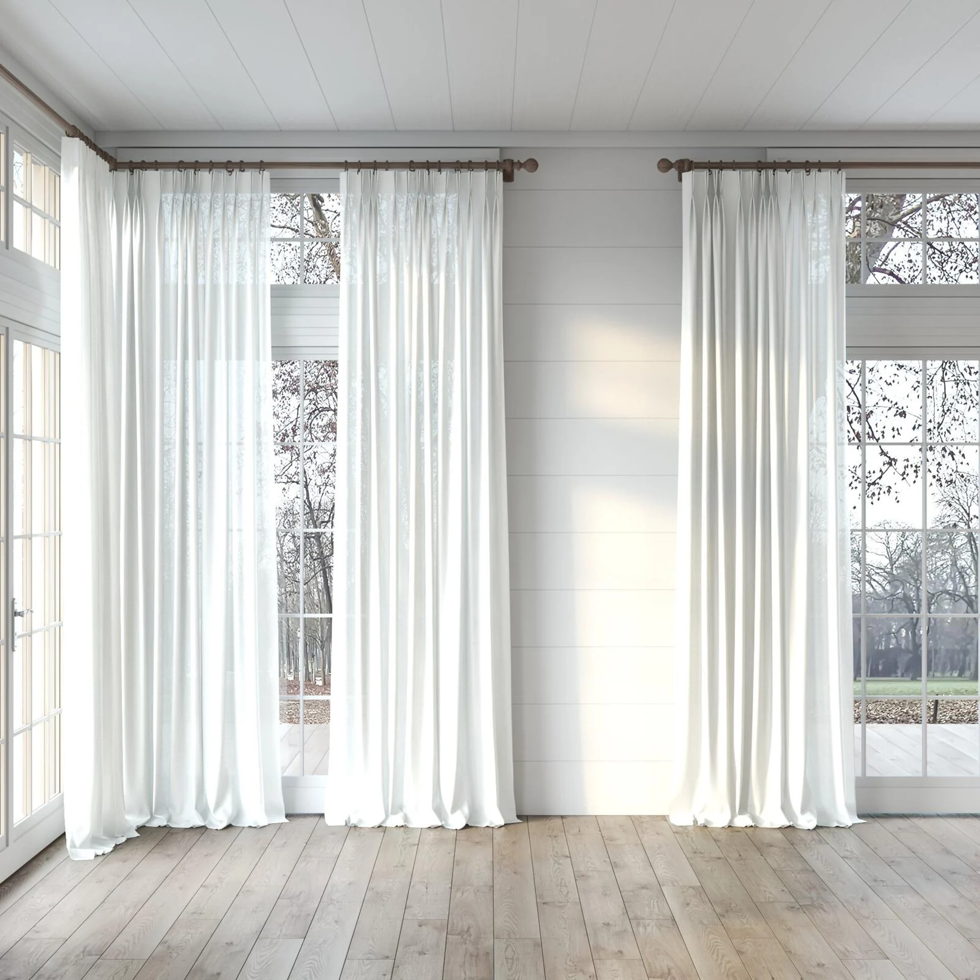 Full view of Linen Calm, puddled, on curtain rod