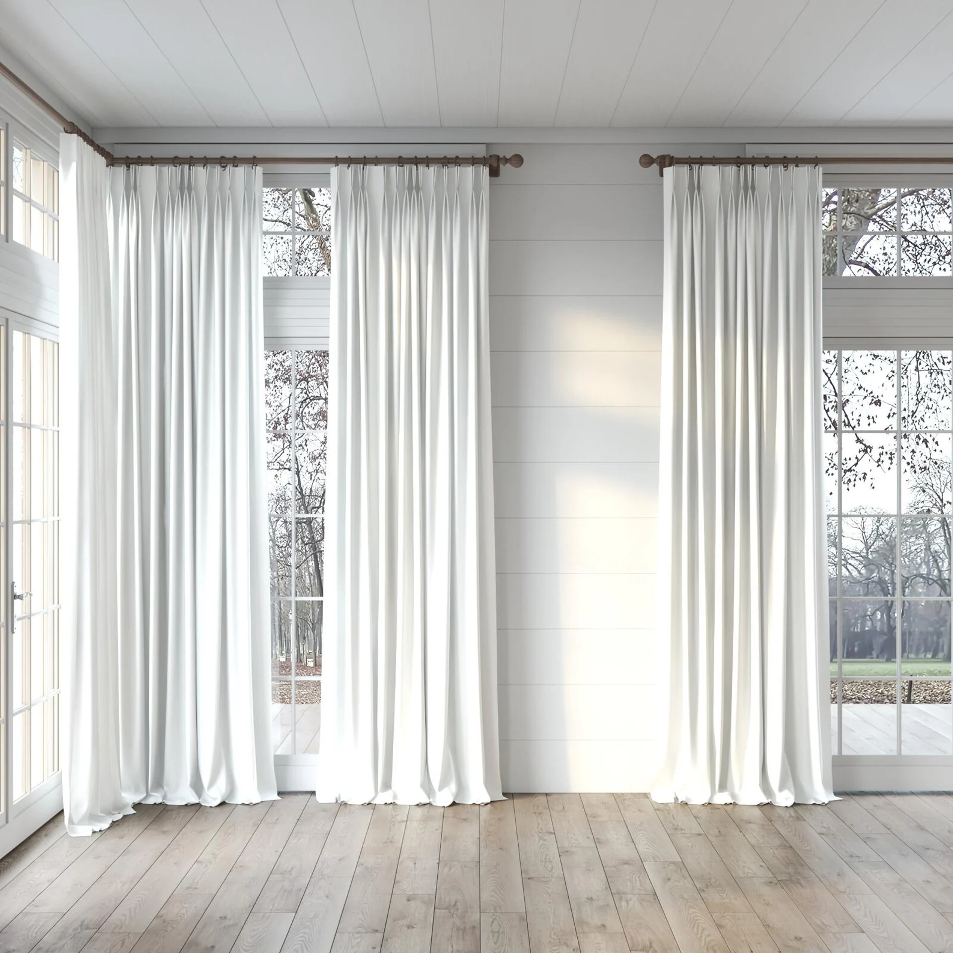 Full view of Ocean Whitewash, puddled, on curtain rod