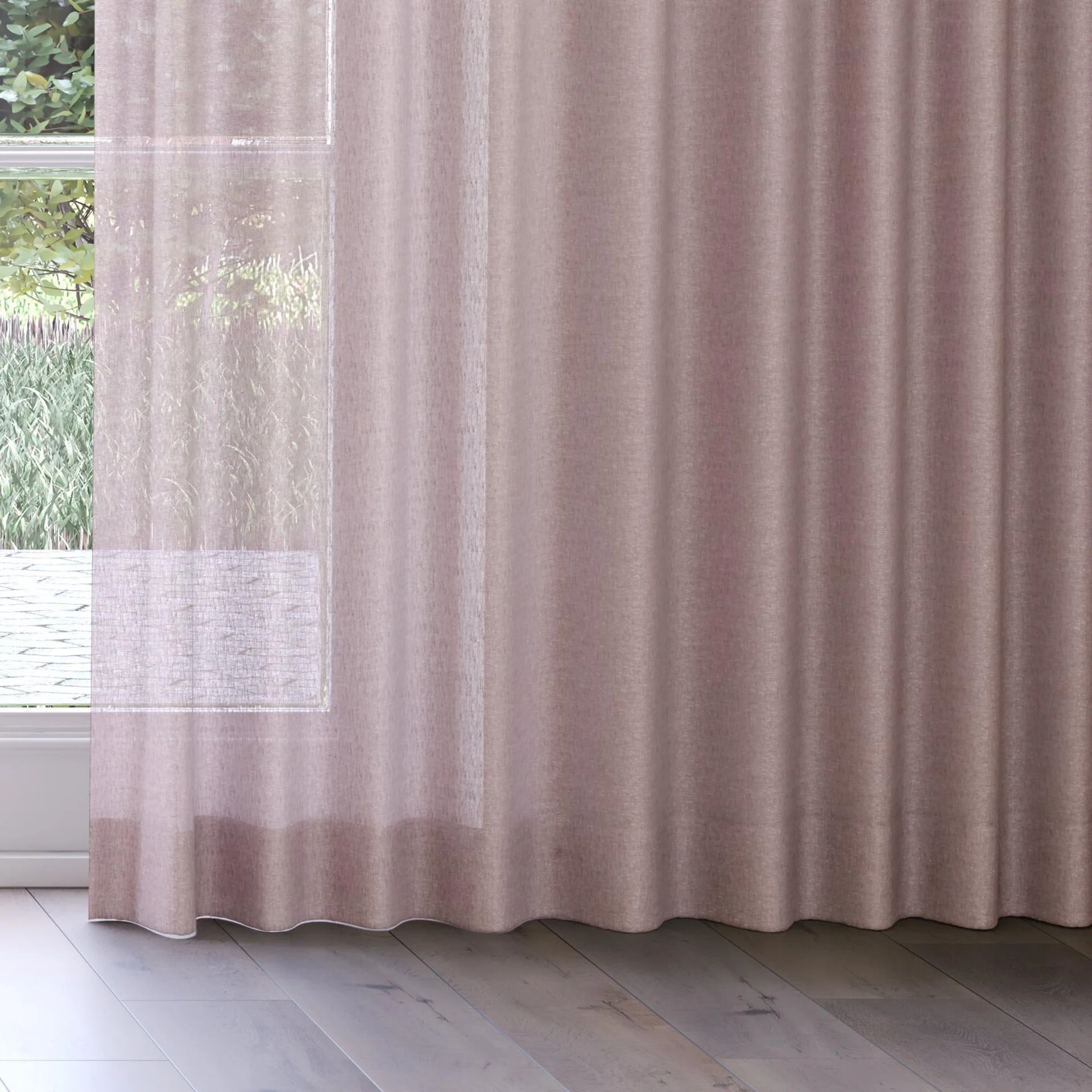 Bottom view of Rhyme Plum, on curtain rail