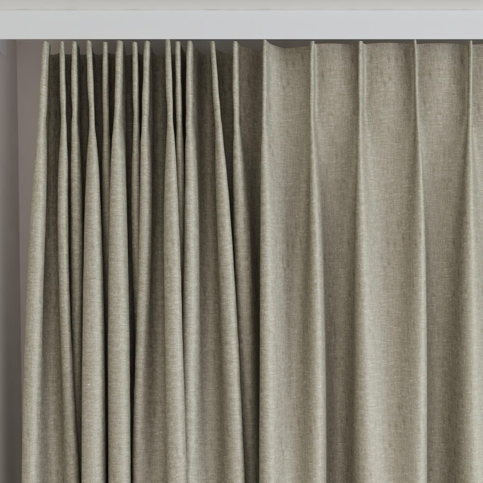 Top view of Gesso Lino Olive, on curtain rail