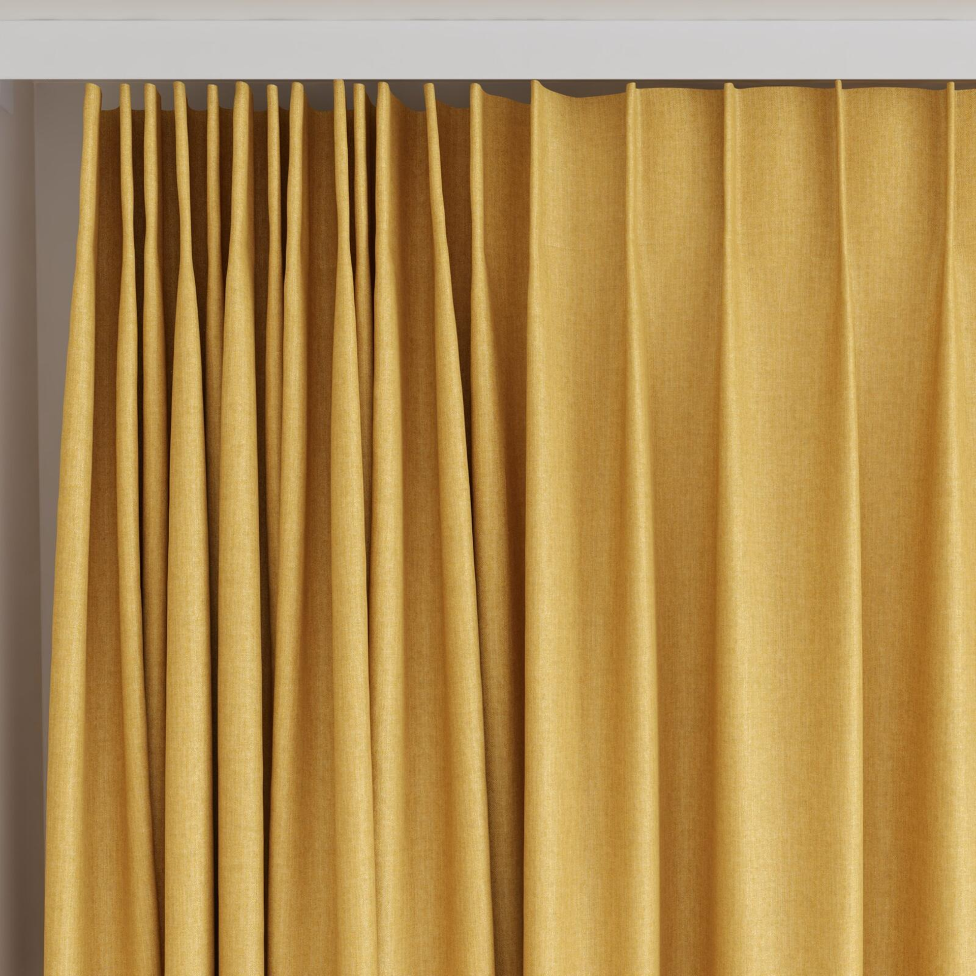 Top view of Cushy Honey, on curtain rail