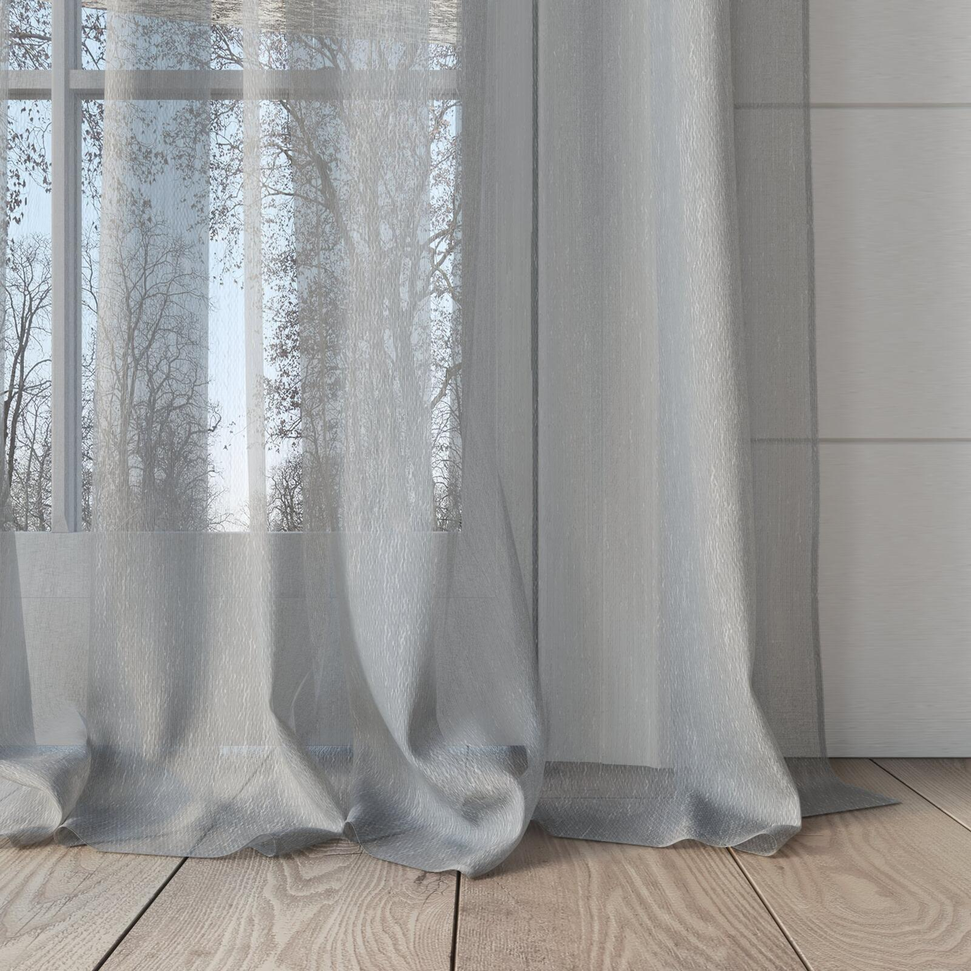 Bottom view of Cascade FR Feather, puddled, on curtain rod