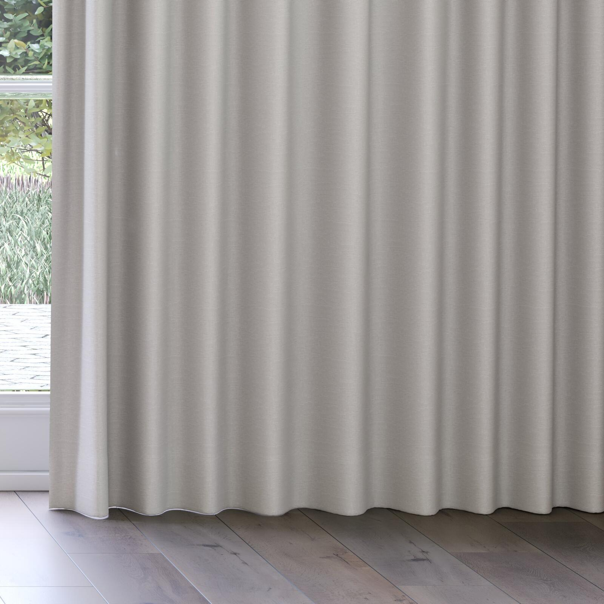 Bottom view of Coverlet Mist, on curtain rail