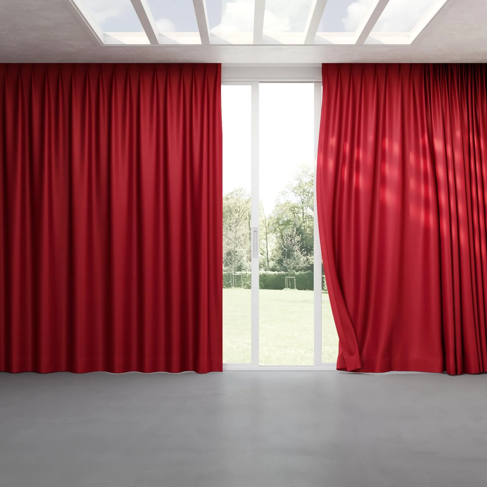 Full view of Silky Cabernet, pinch pleat