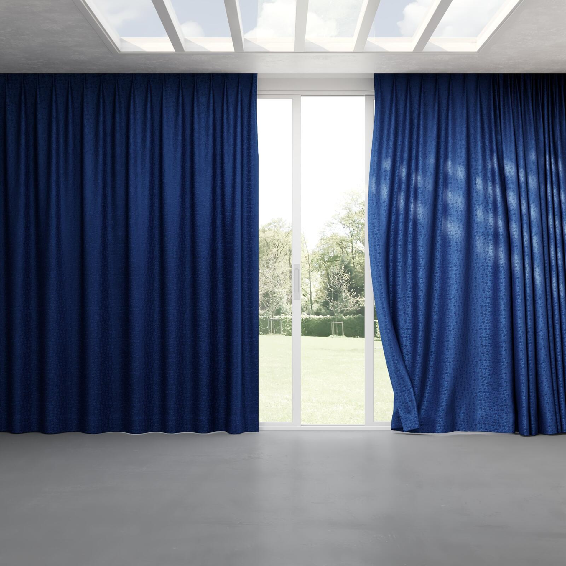 Full view of Hug Cobalt, pinch pleat
