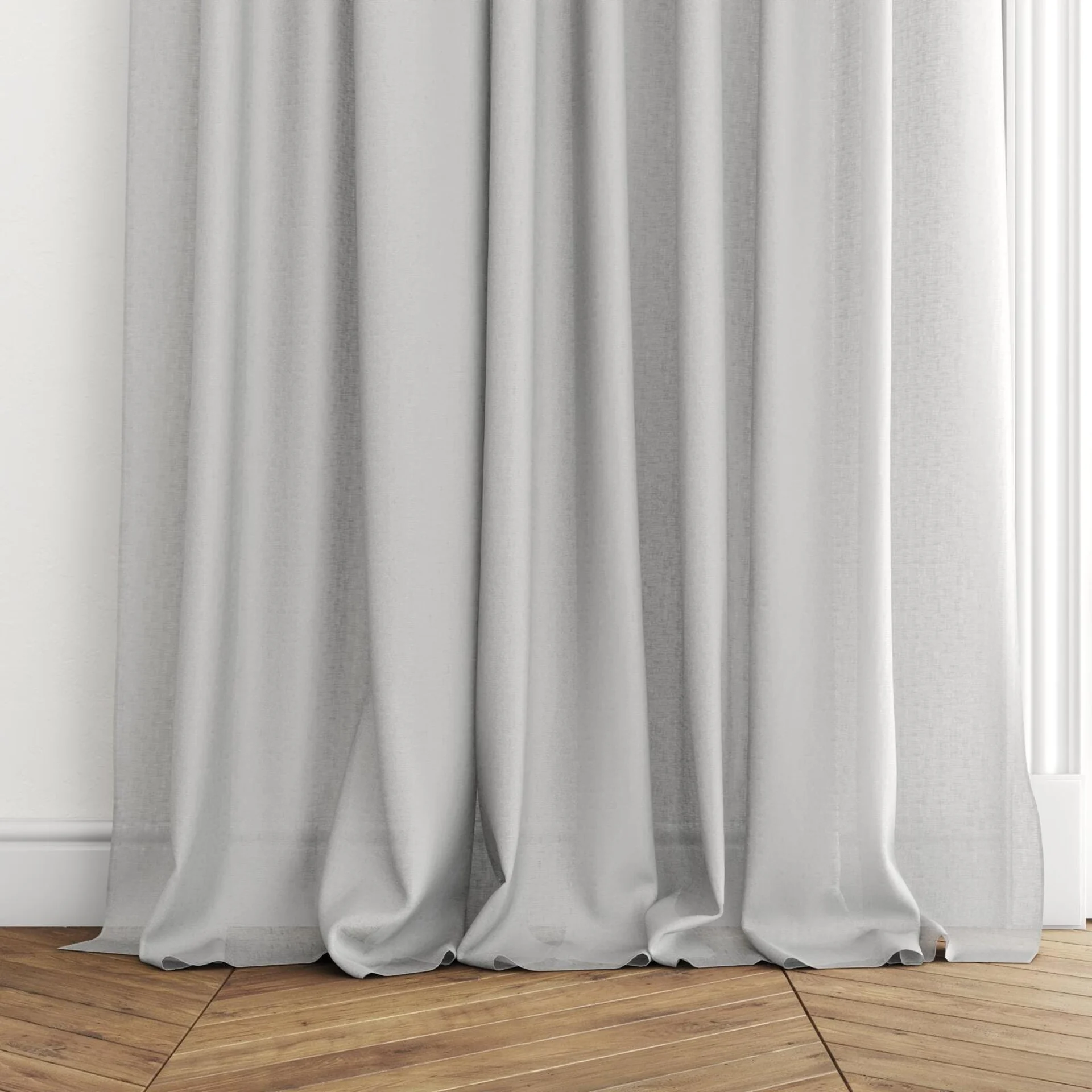 Bottom view of Kanso Stonewash Stone, puddled with pinch pleat, on curtain rod