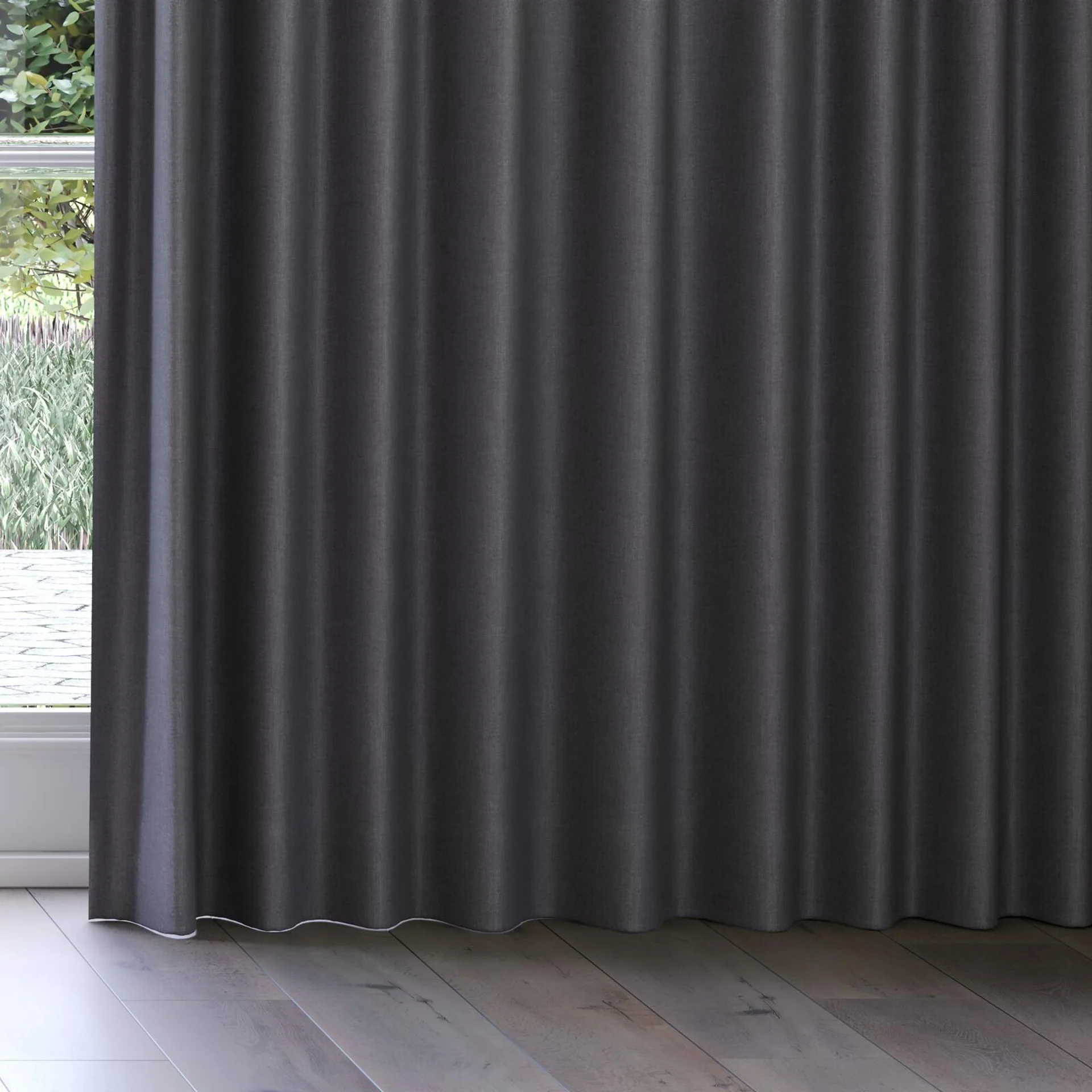 Bottom view of Cushy Pewter, on curtain rail