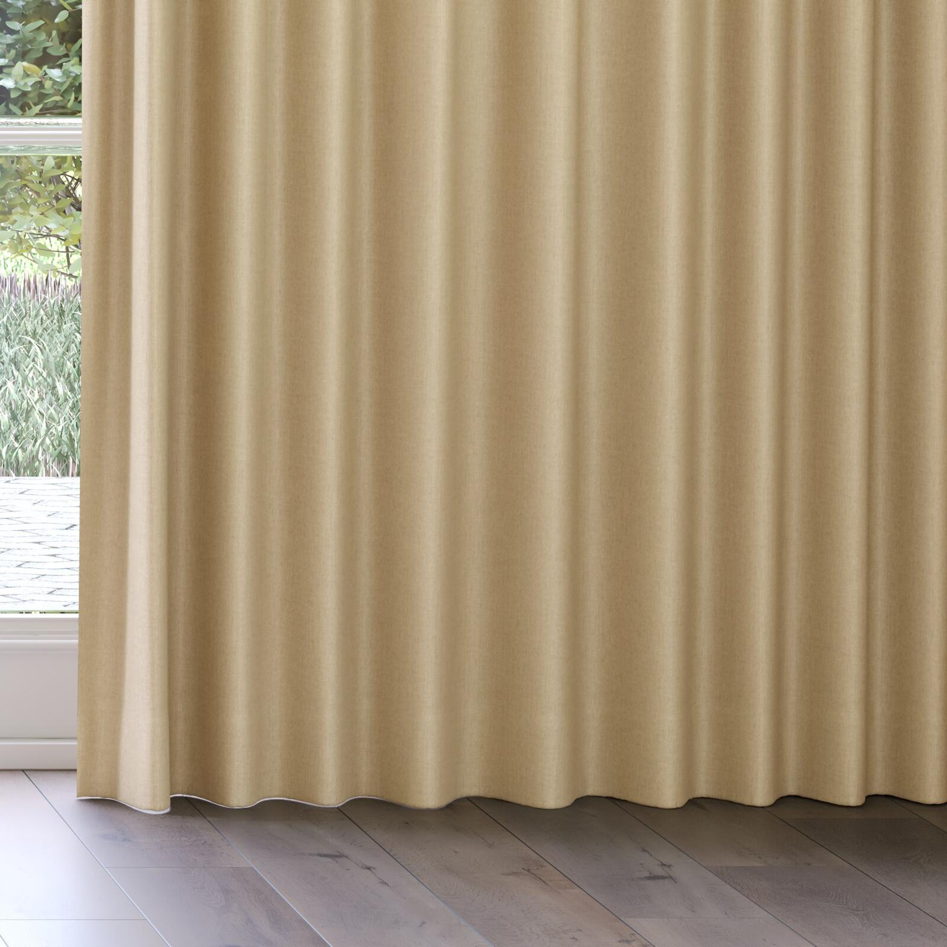 Bottom view of Cushy Camel, on curtain rail