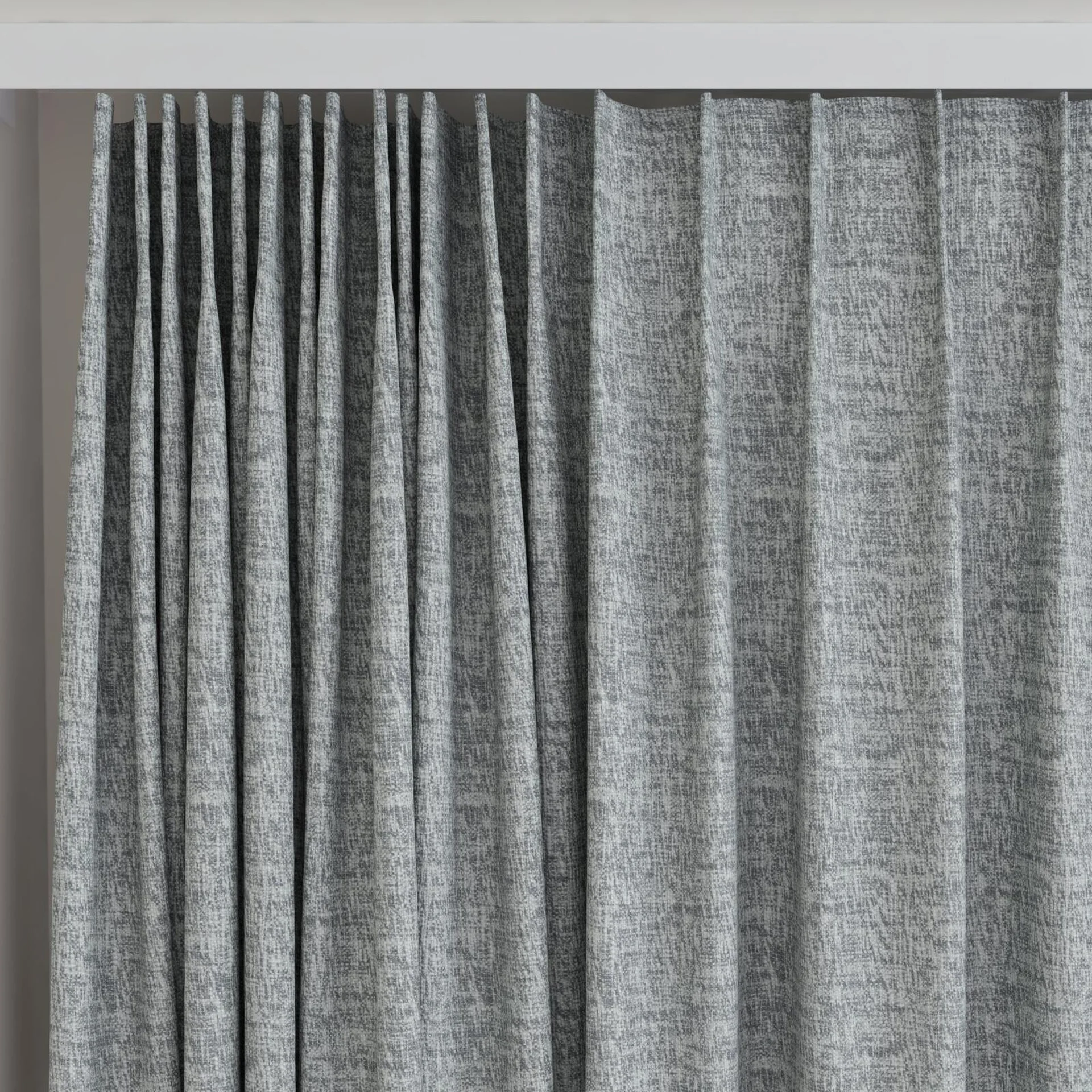 Top view of Earthwild Pewter, on curtain rail
