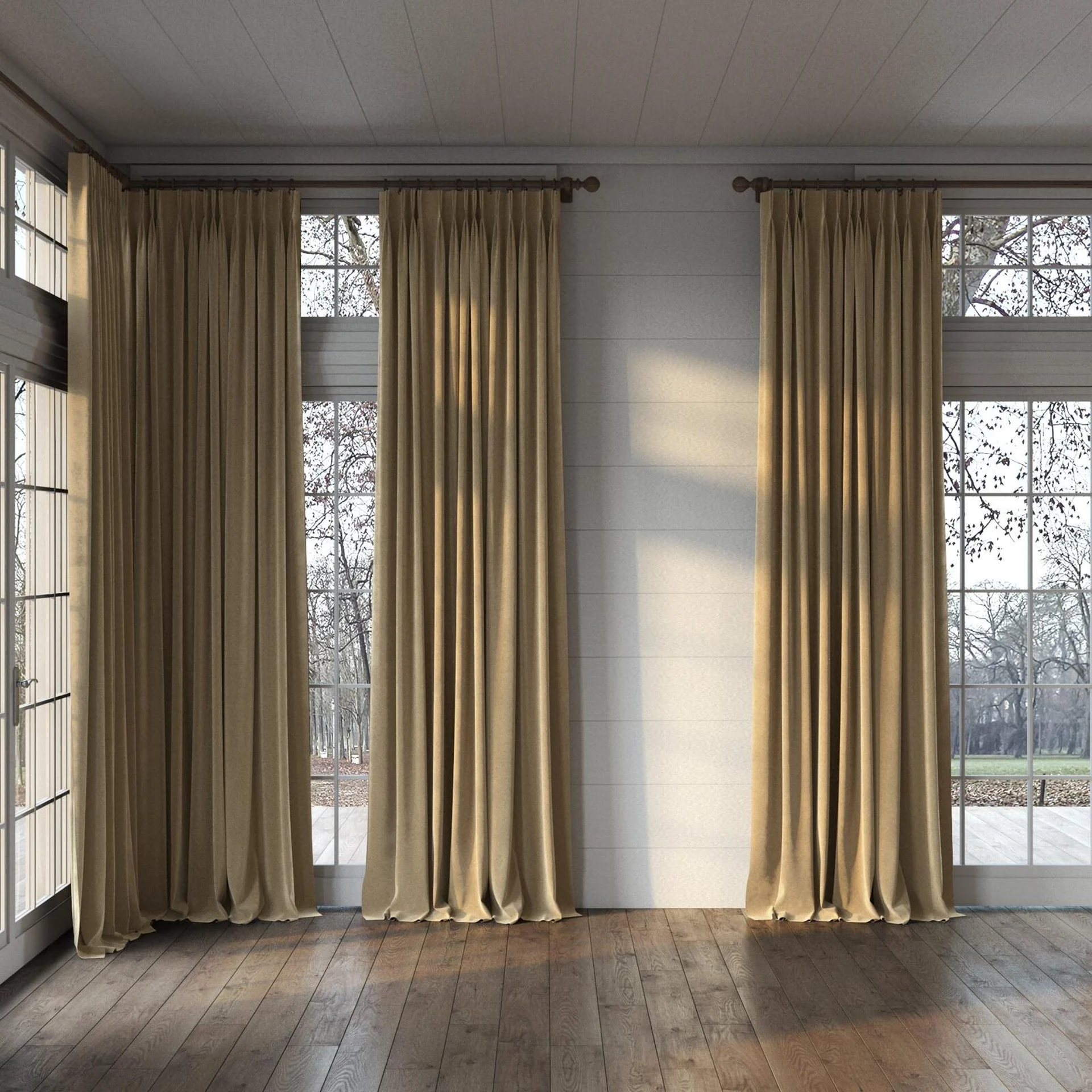 Full view of Verbier Funghi, puddled, on curtain rod