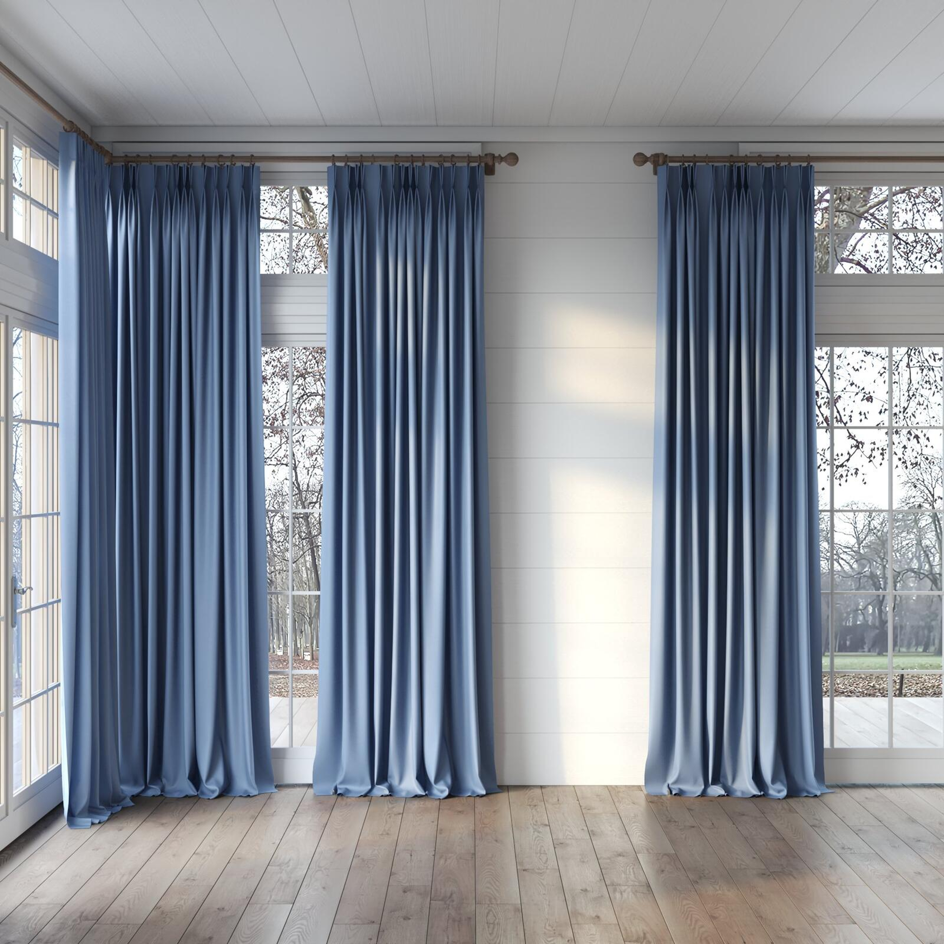 Full view of Re-Vive Cadet, puddled, on curtain rod