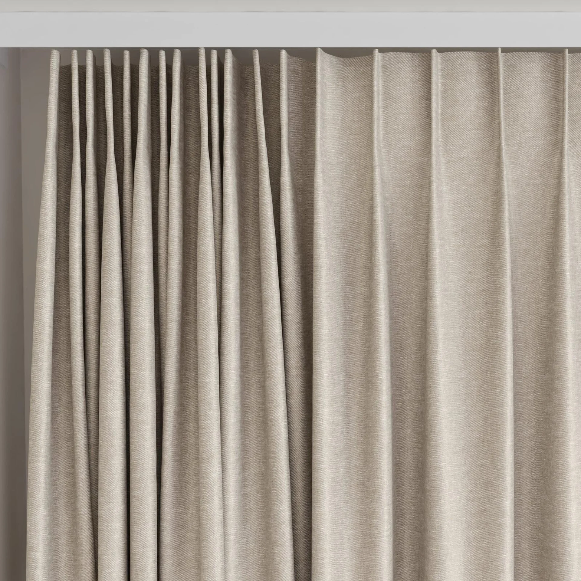 Top view of Glamour Taupe, on curtain rail