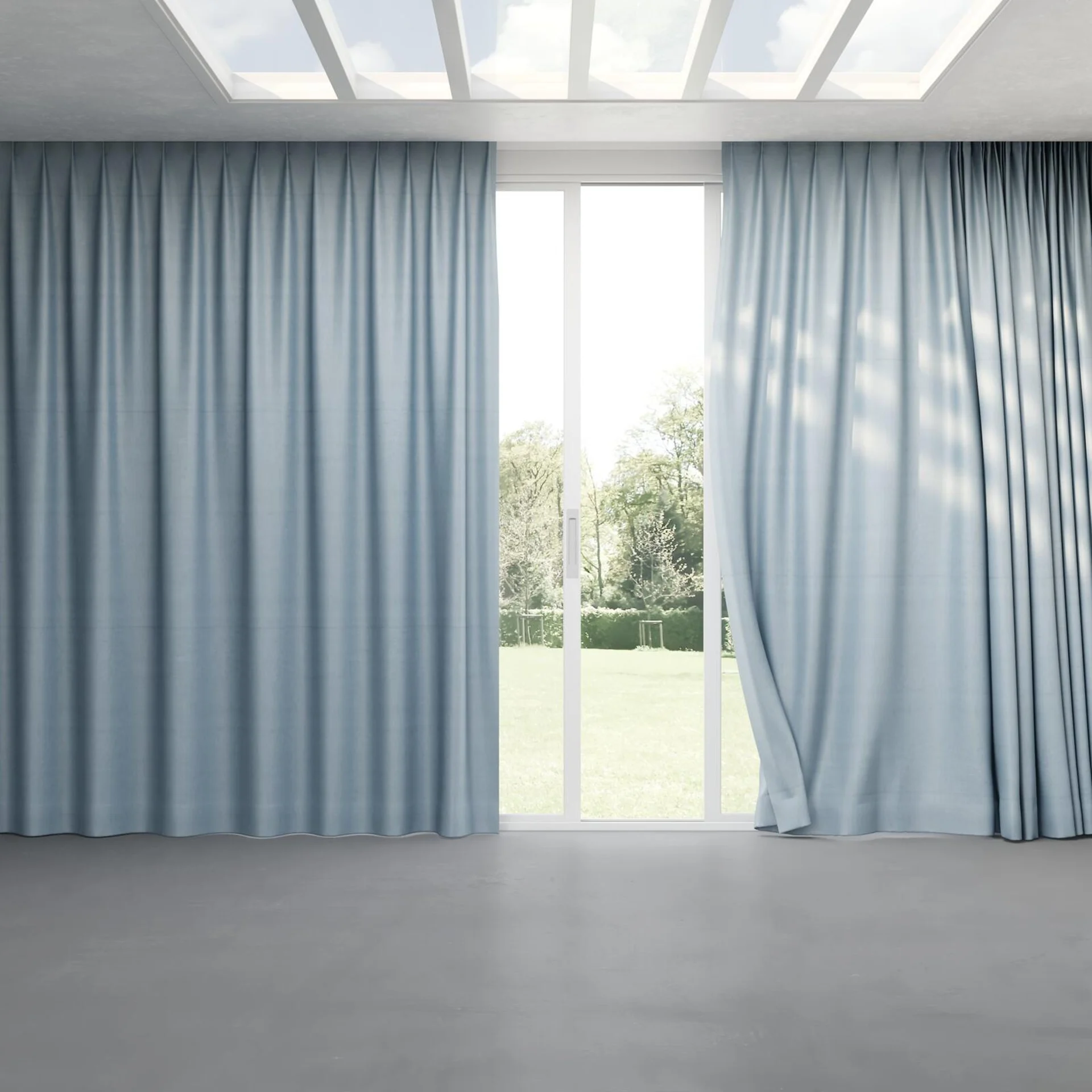 Full view of Warlock Sky, pinch pleat