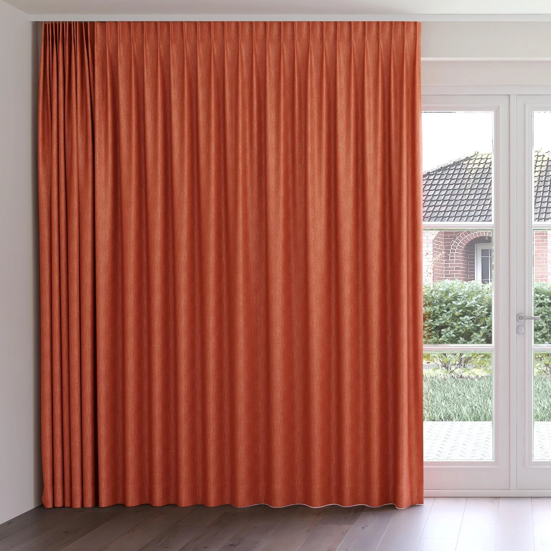 Front view of Trezor Terra, on curtain rail