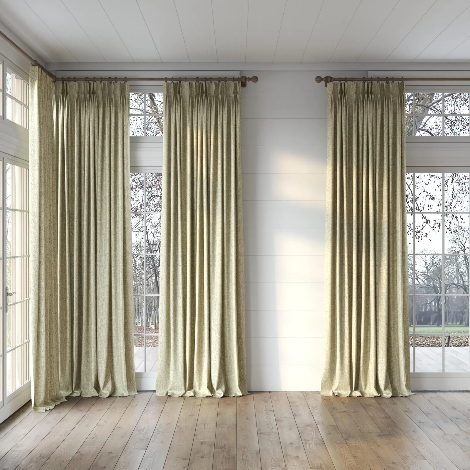 Full view of Refract Tea, puddled, on curtain rod