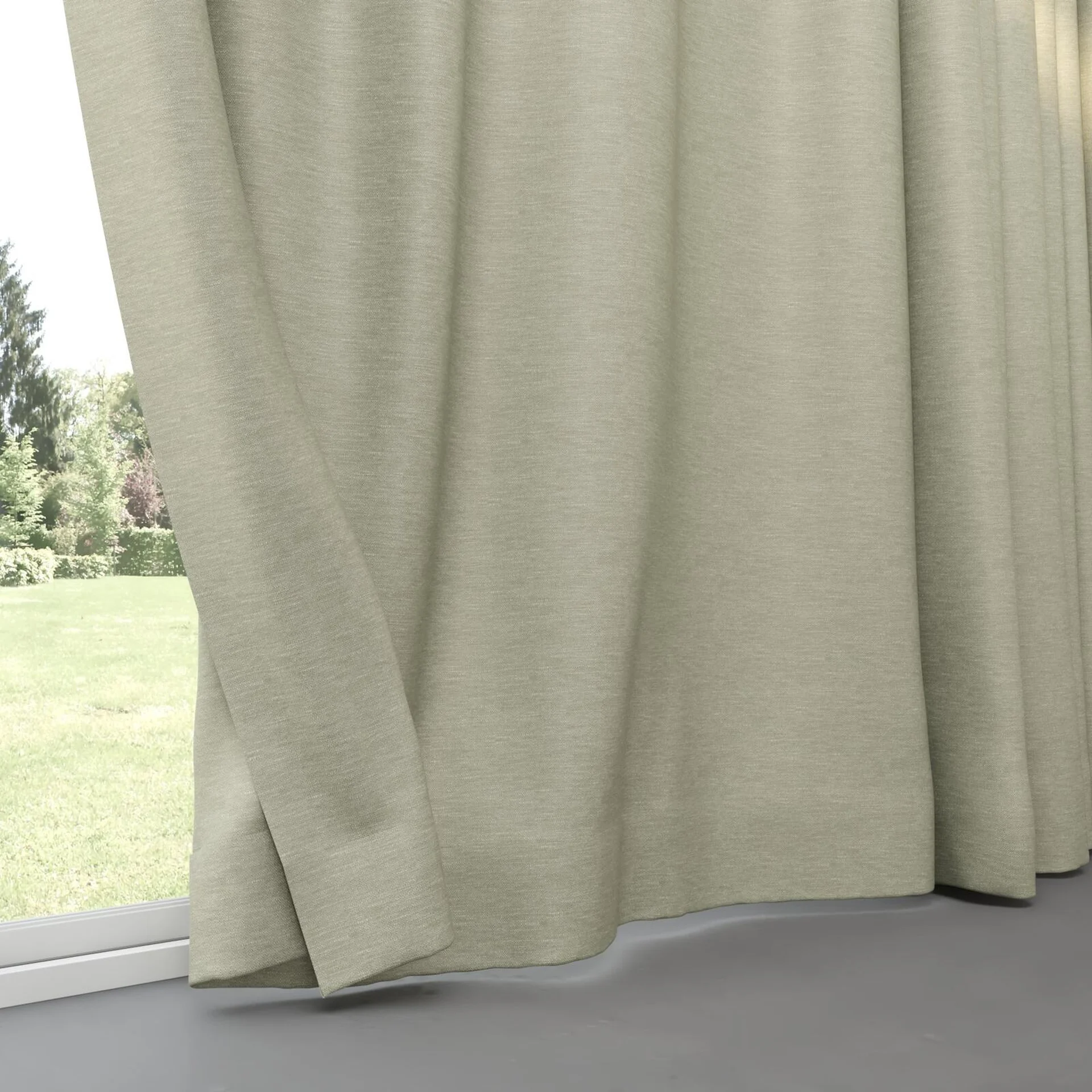 Bottom view of Colourwash Eco Moss, pinch pleat