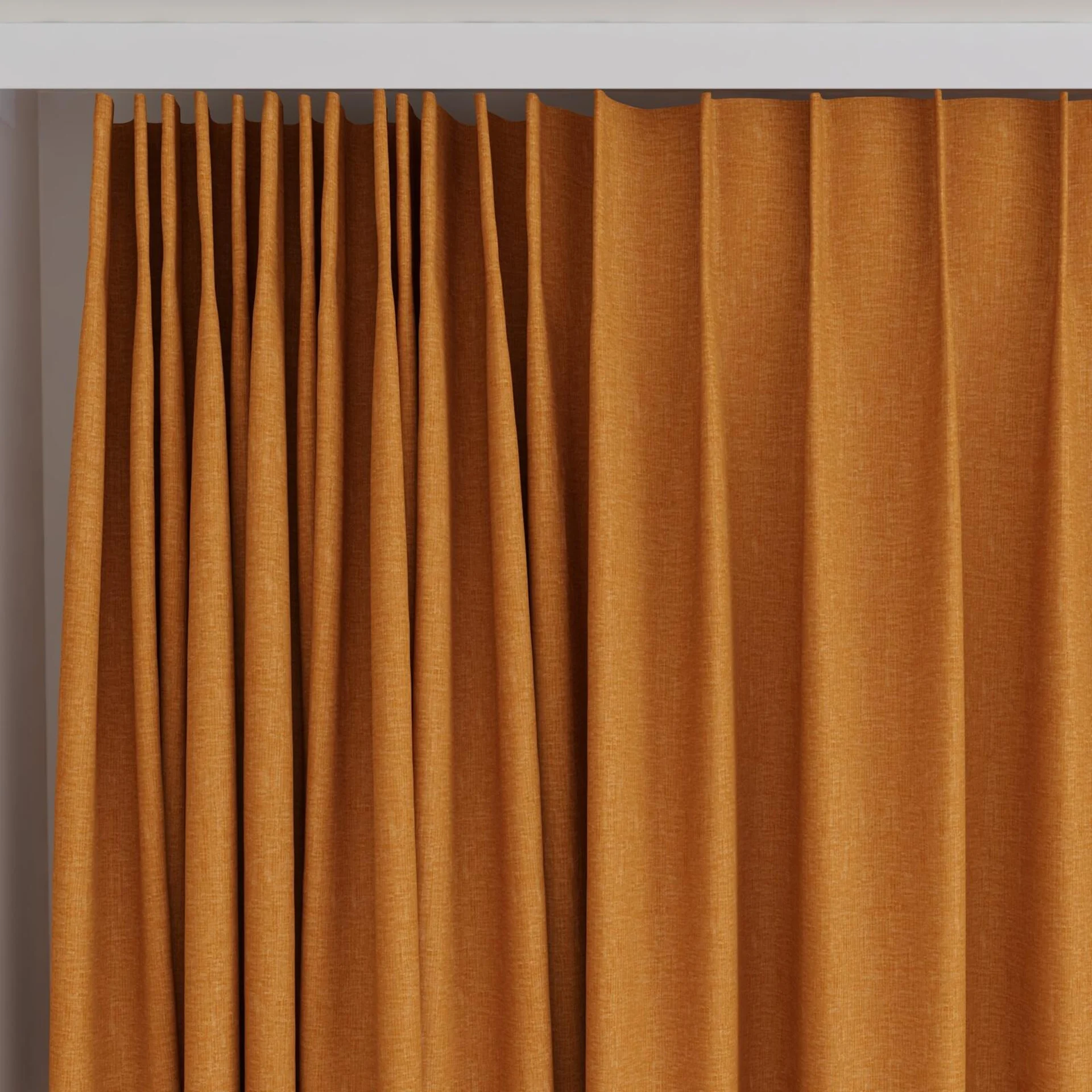 Top view of Coverlet Rust, on curtain rail